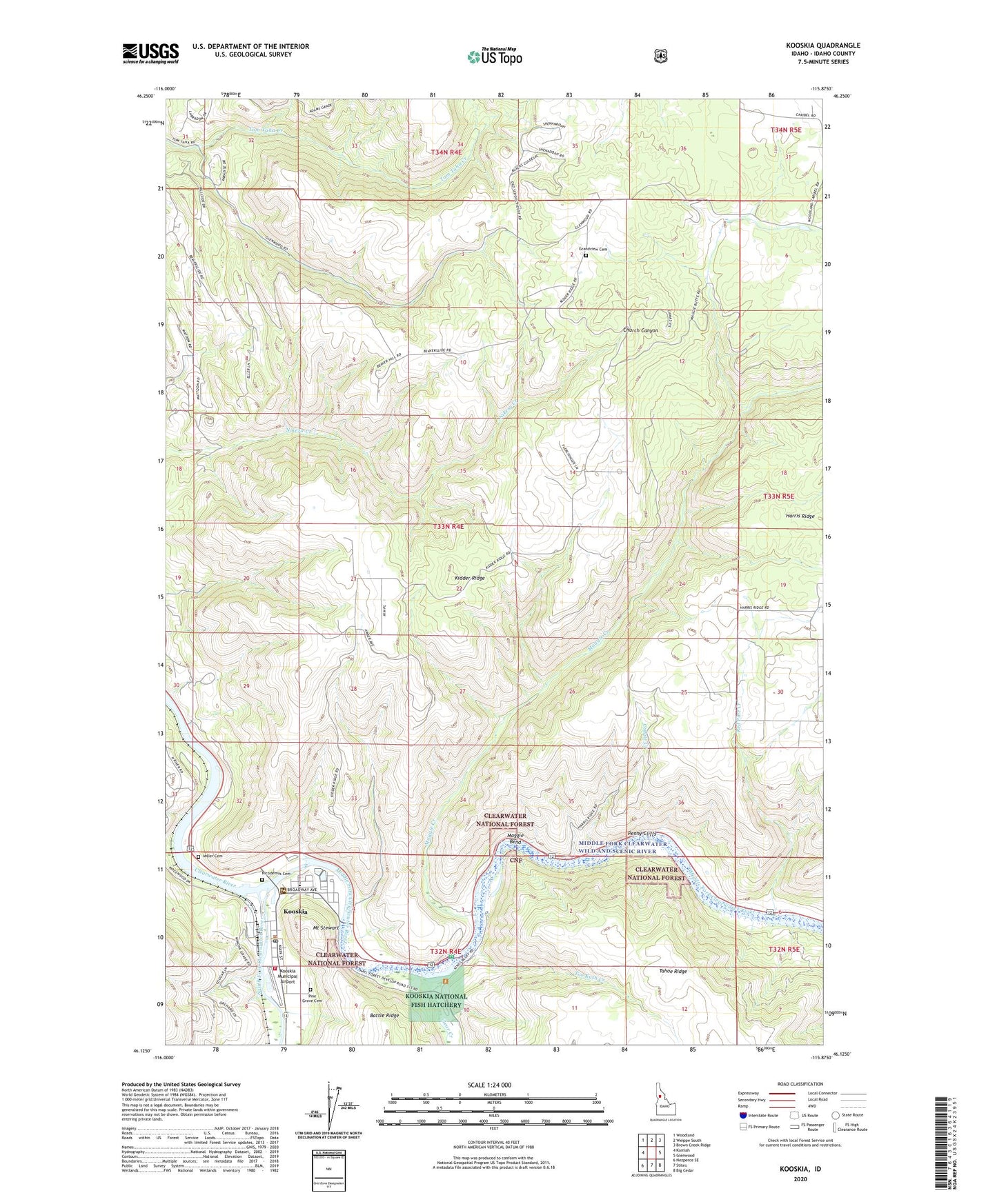 Kooskia Idaho US Topo Map Image