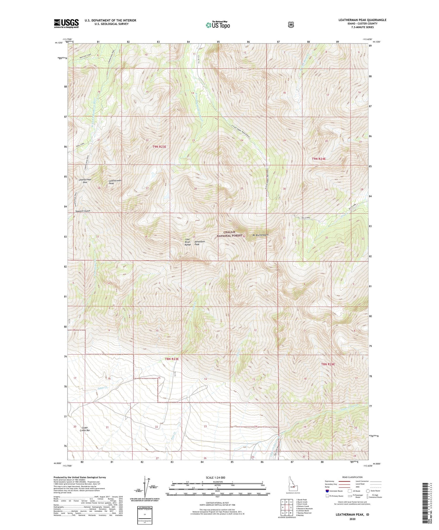 Leatherman Peak Idaho US Topo Map Image