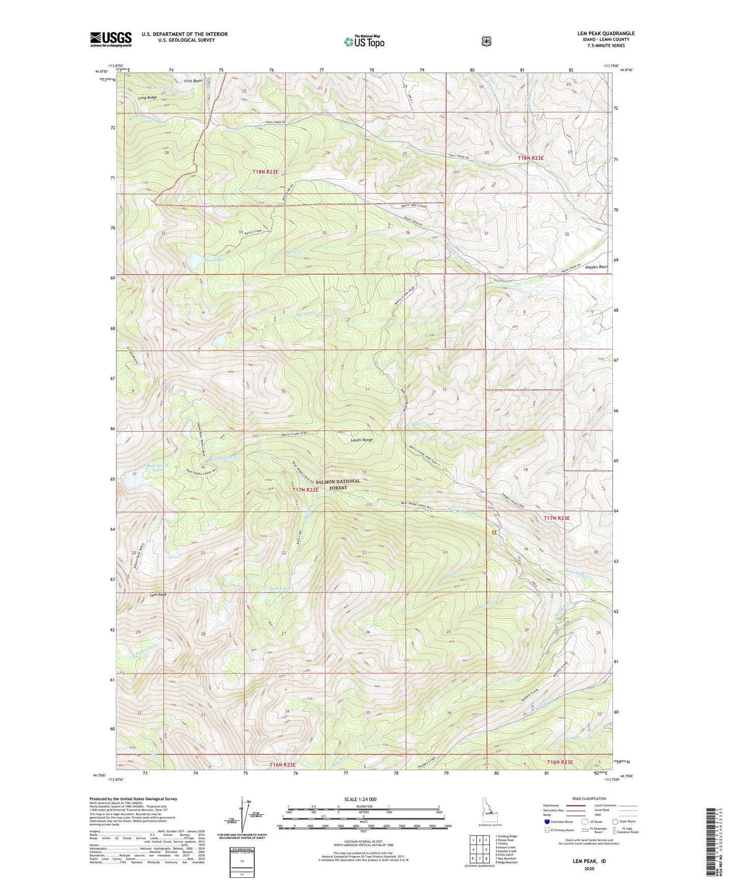 Lem Peak Idaho US Topo Map Image