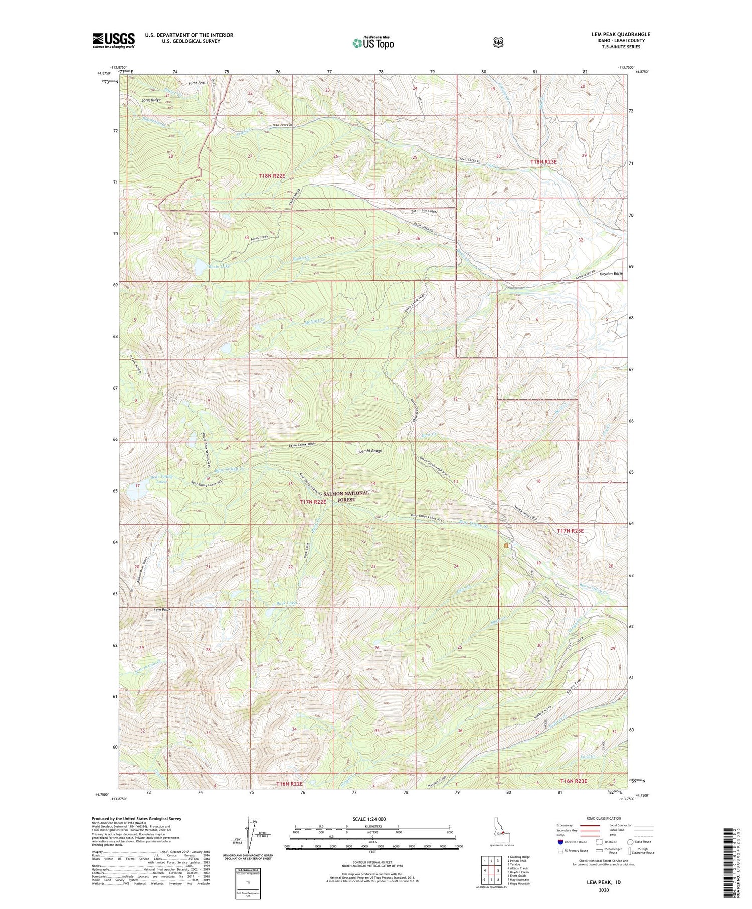 Lem Peak Idaho US Topo Map Image