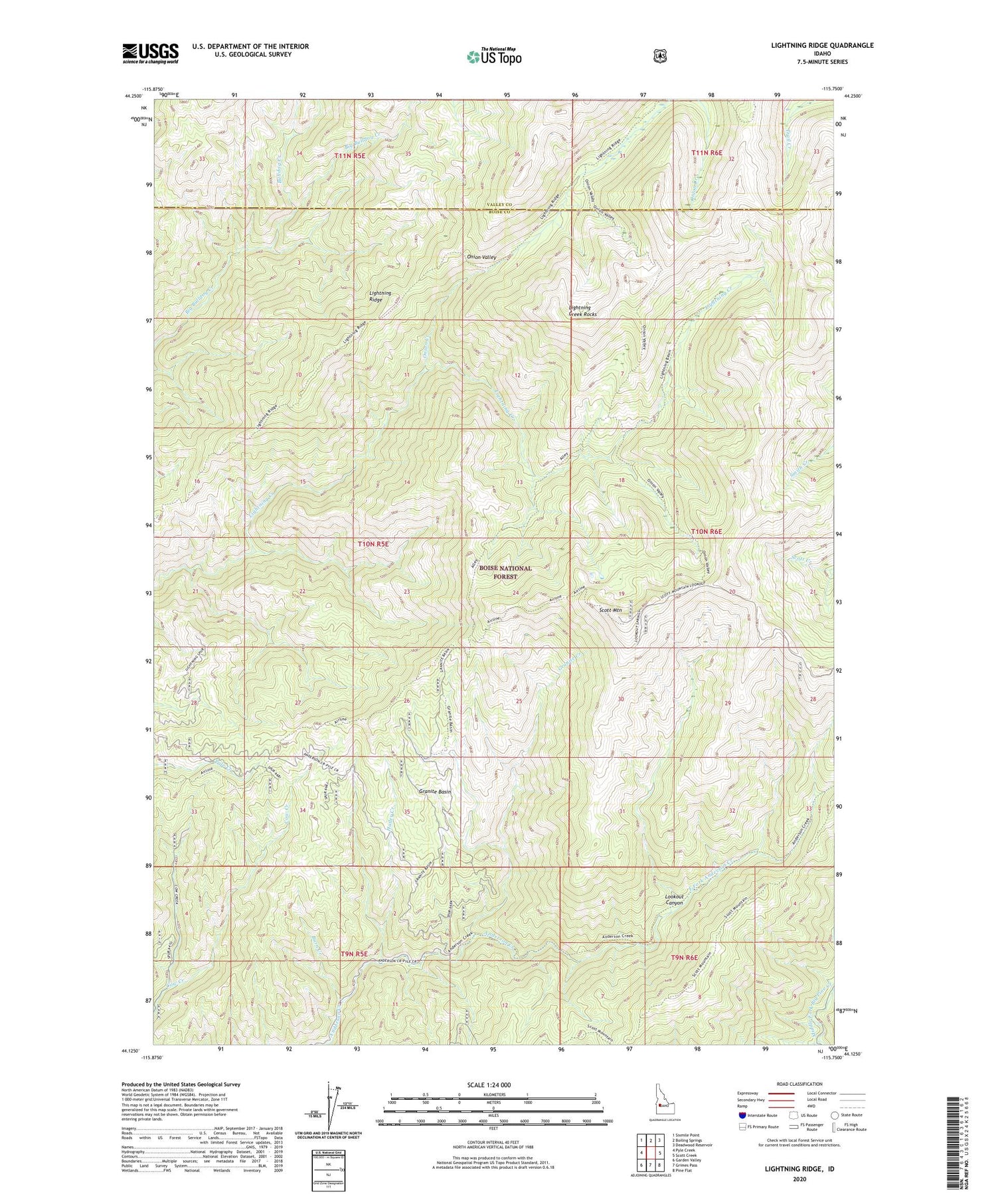 Lightning Ridge Idaho US Topo Map Image