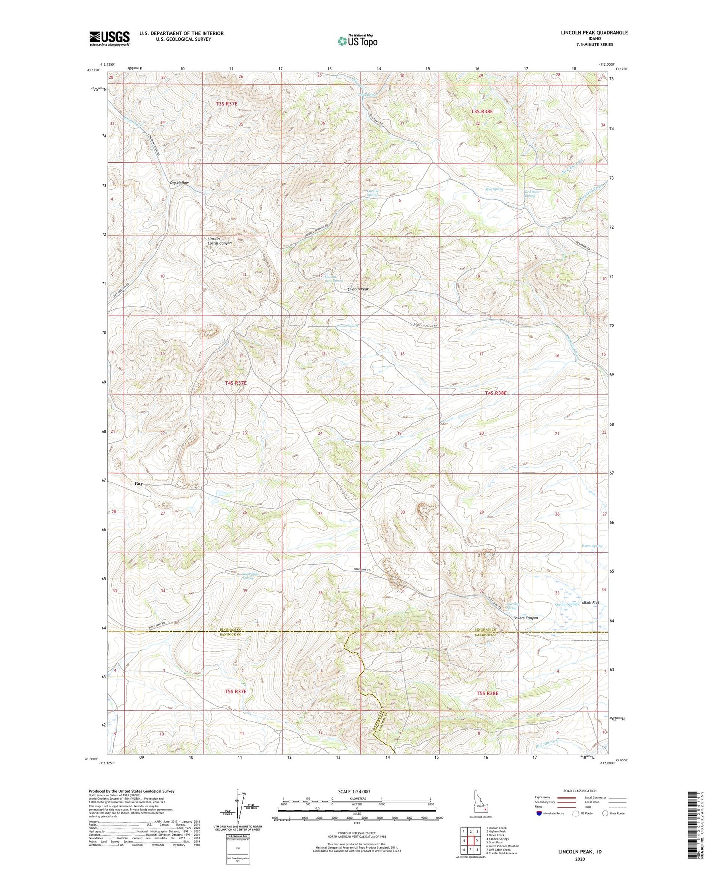 Lincoln Peak Idaho US Topo Map Image