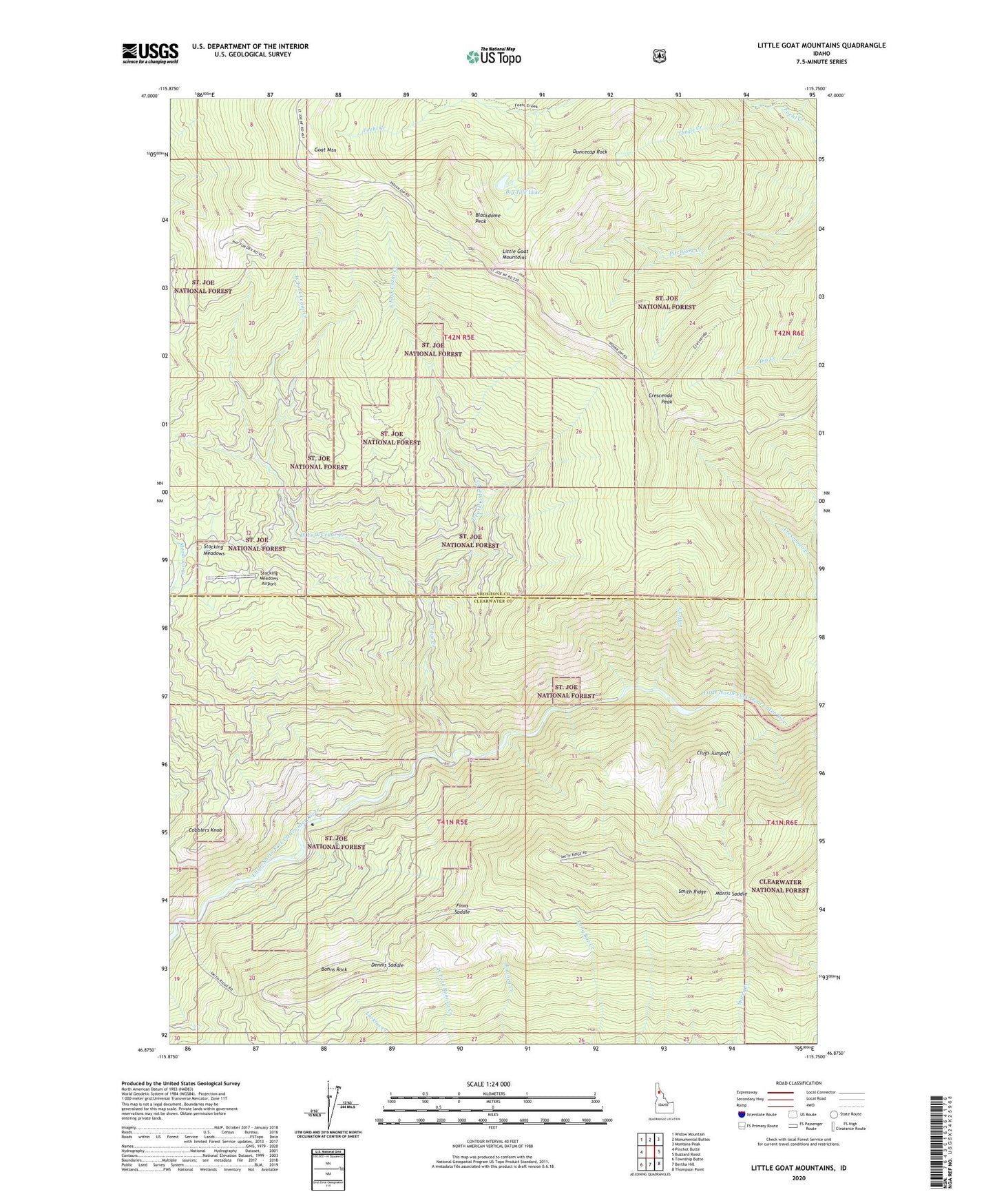 Little Goat Mountains Idaho US Topo Map Image