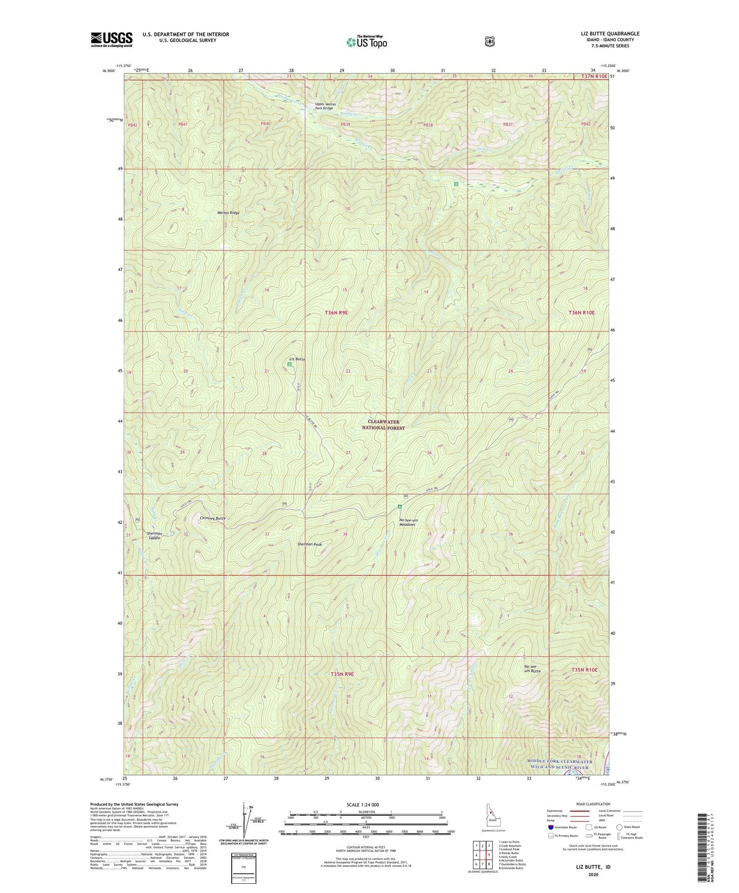 Liz Butte Idaho US Topo Map Image