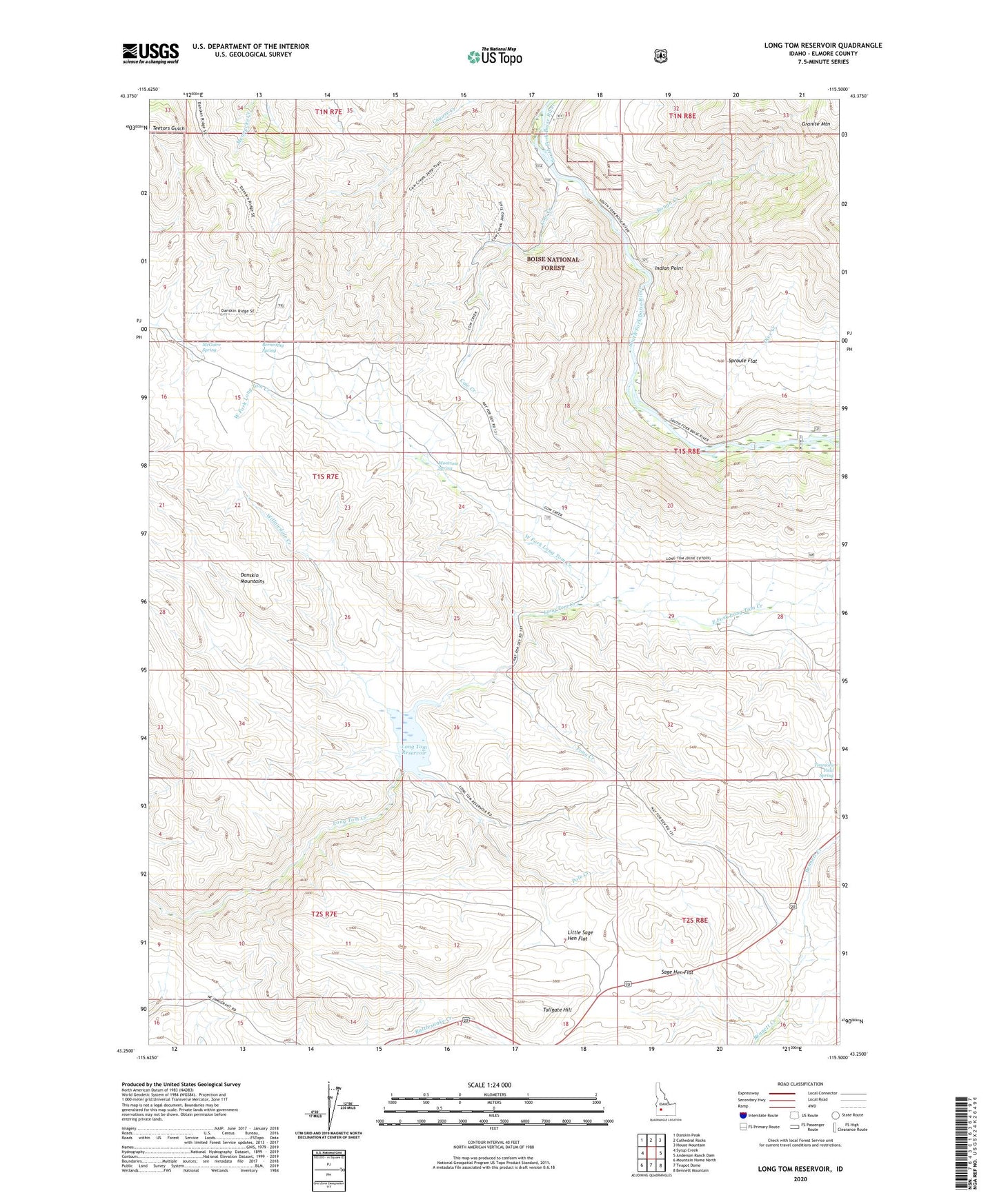 Long Tom Reservoir Idaho US Topo Map Image