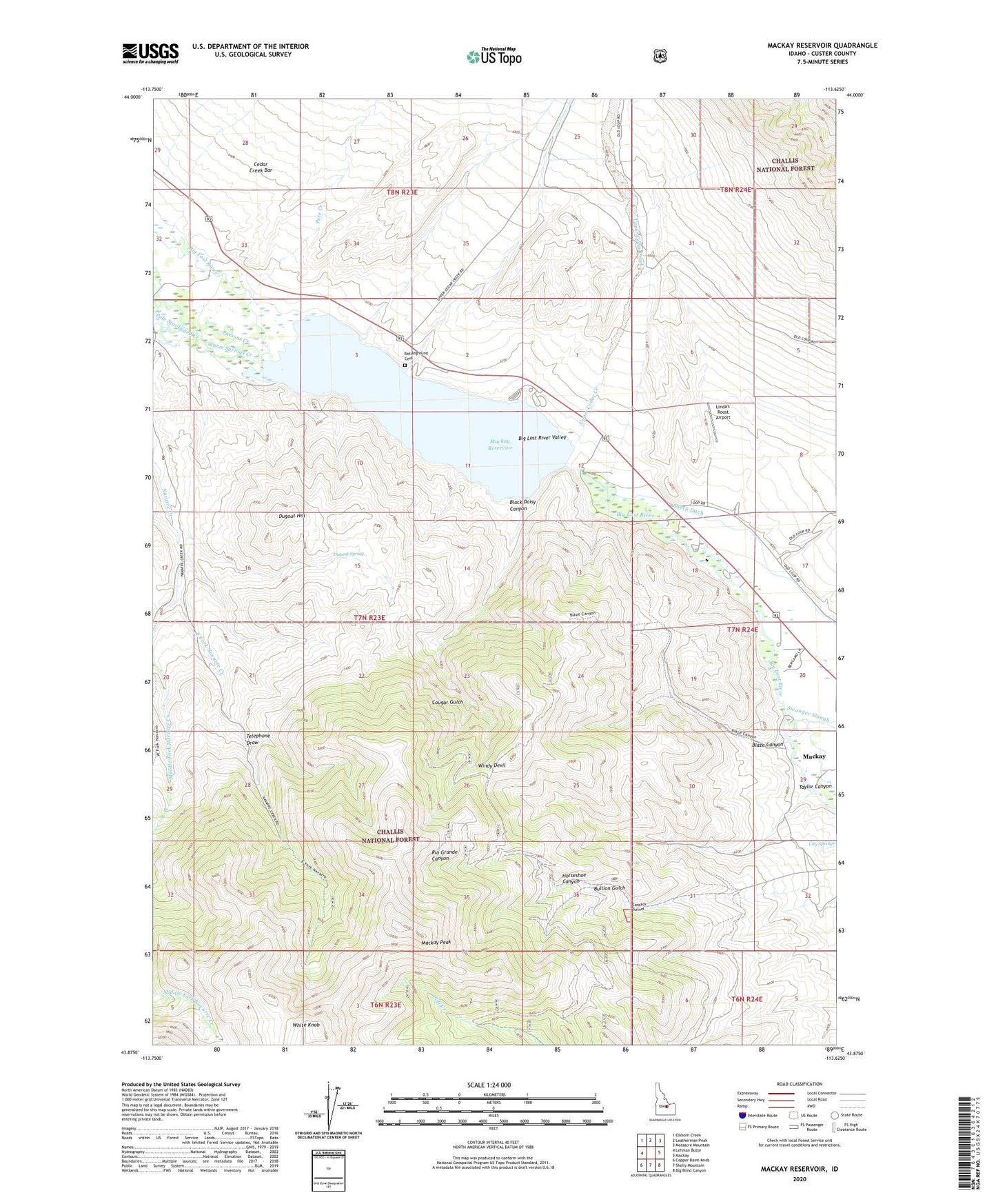 Mackay Reservoir Idaho US Topo Map Image
