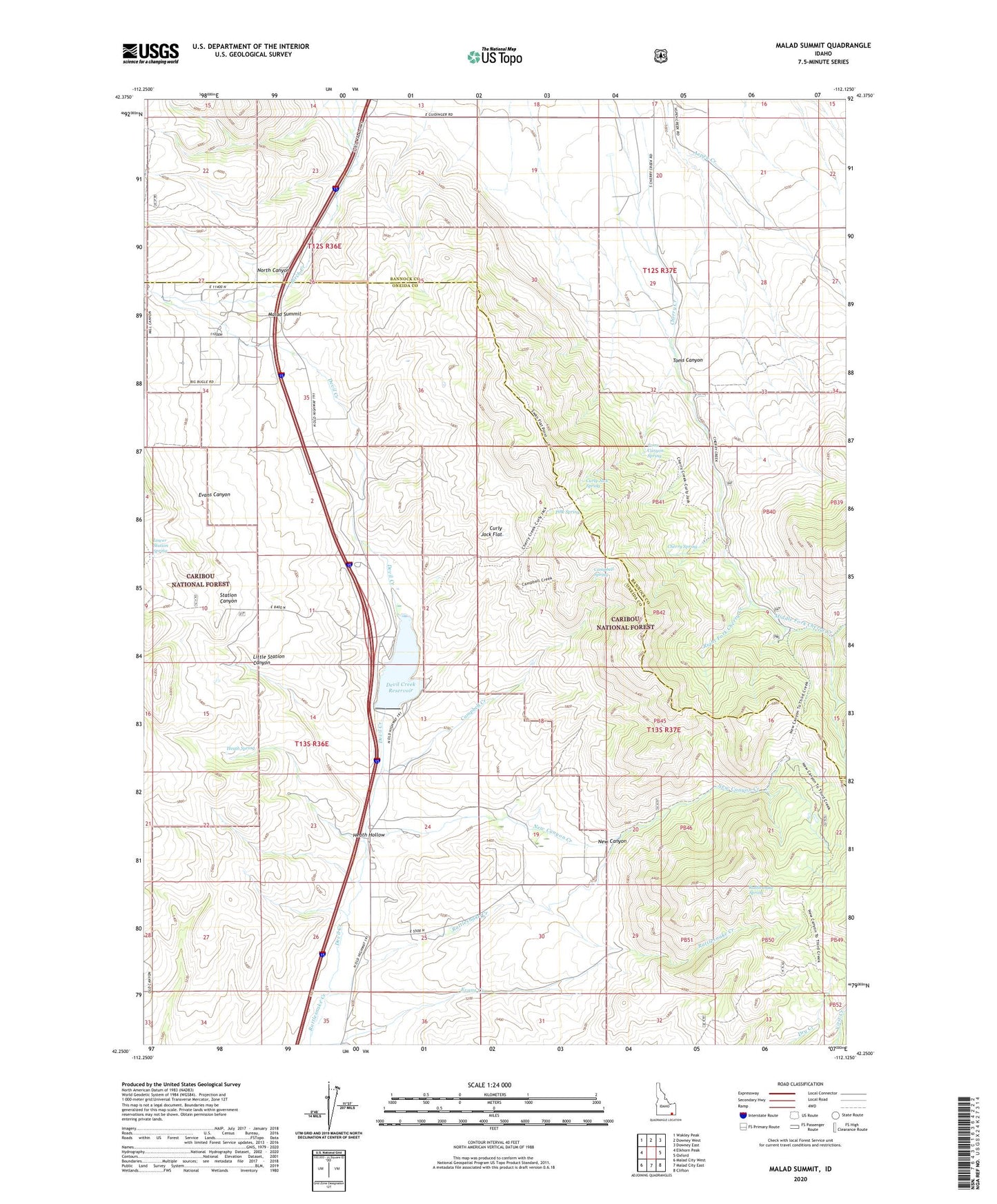 Malad Summit Idaho US Topo Map Image