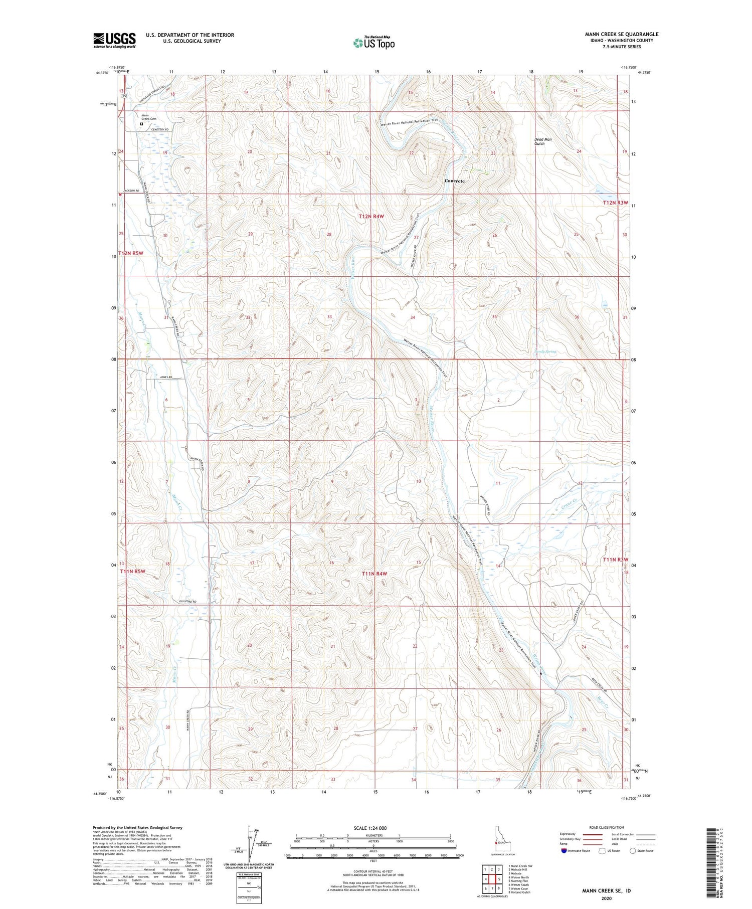 Mann Creek SE Idaho US Topo Map Image