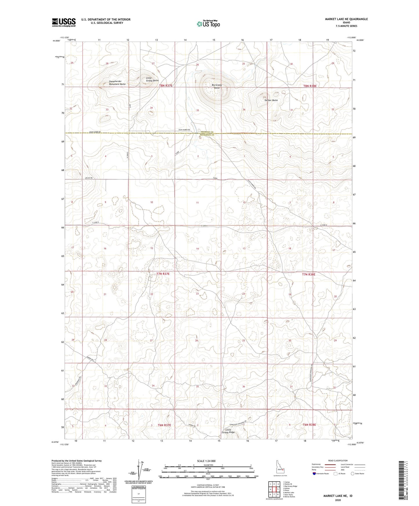 Market Lake NE Idaho US Topo Map Image