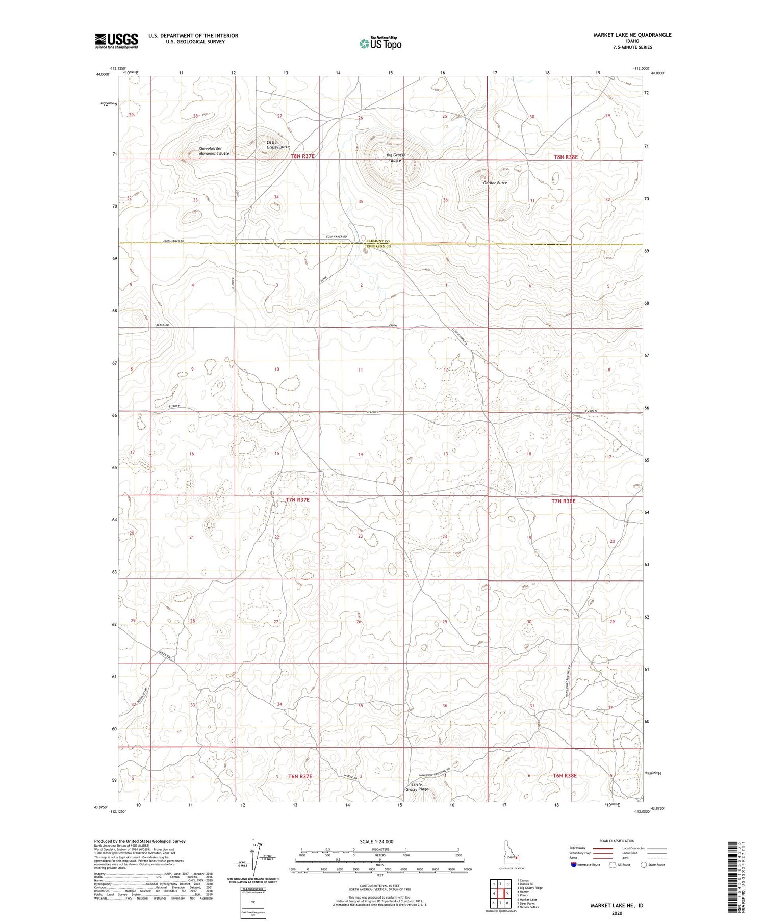 Market Lake NE Idaho US Topo Map Image