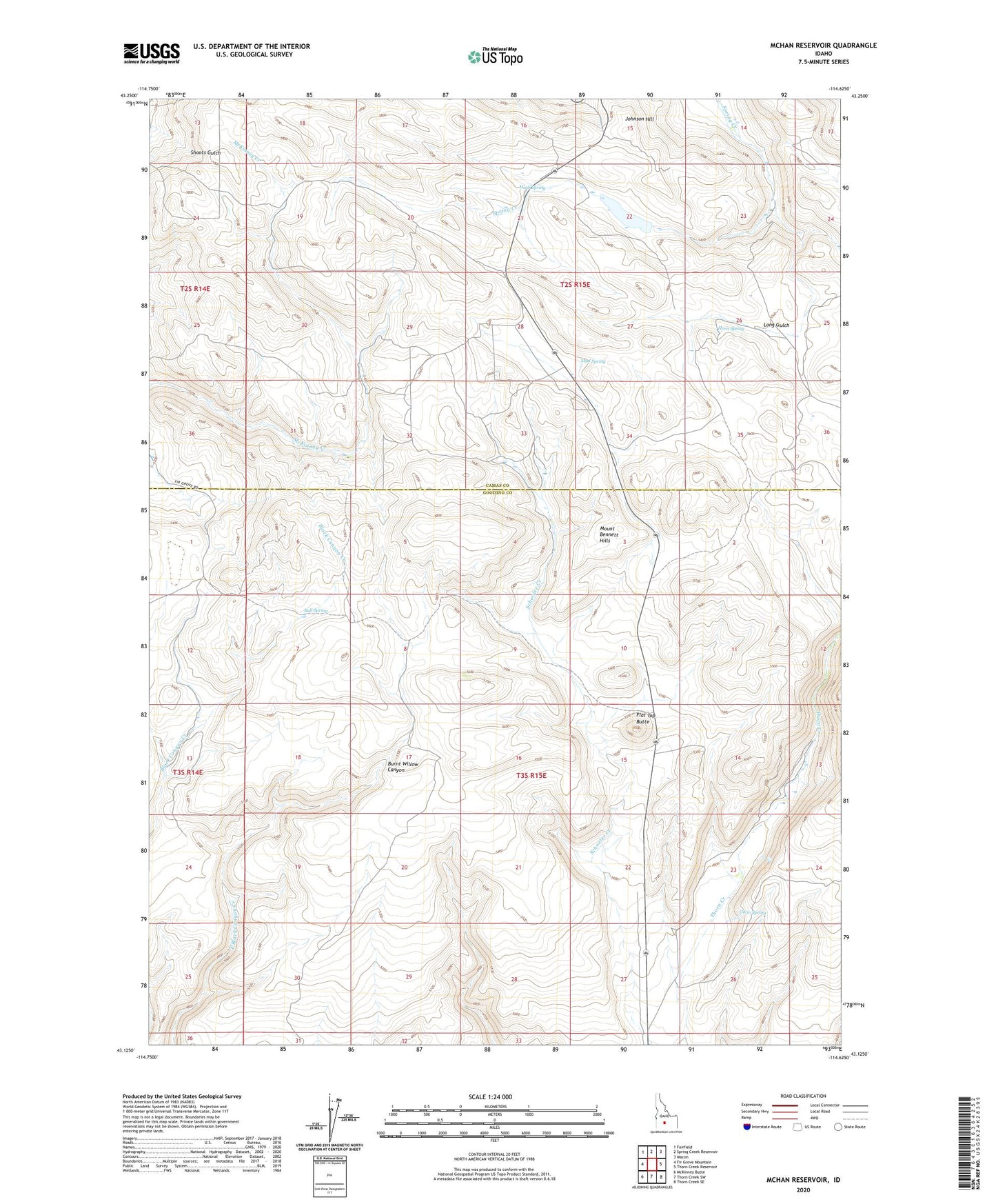 McHan Reservoir Idaho US Topo Map Image