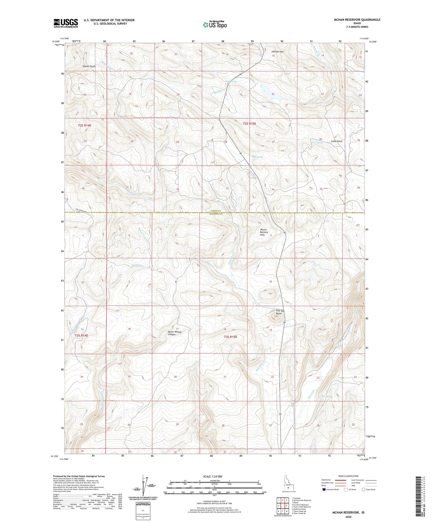 McHan Reservoir Idaho US Topo Map Image