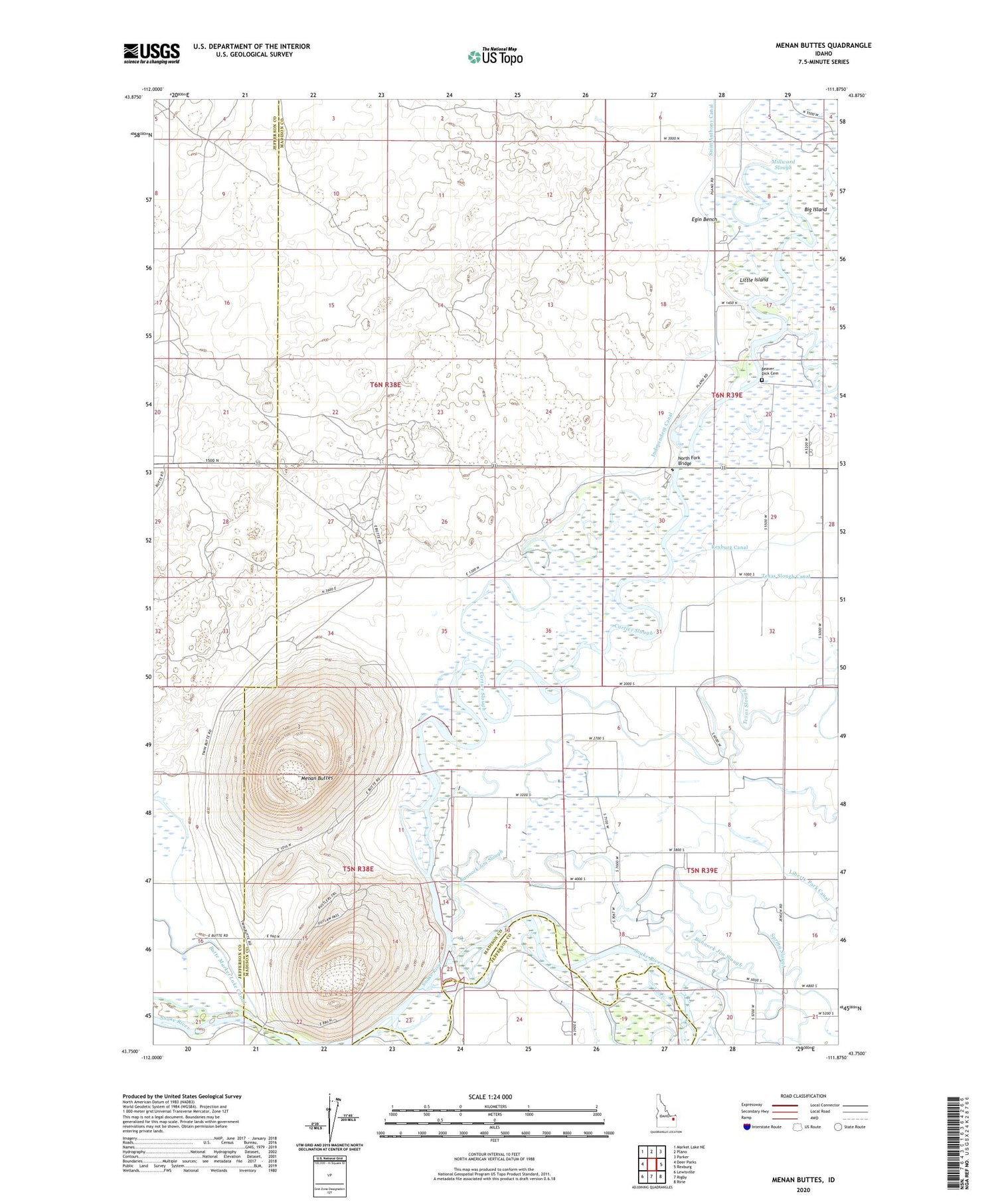 Menan Buttes Idaho US Topo Map Image