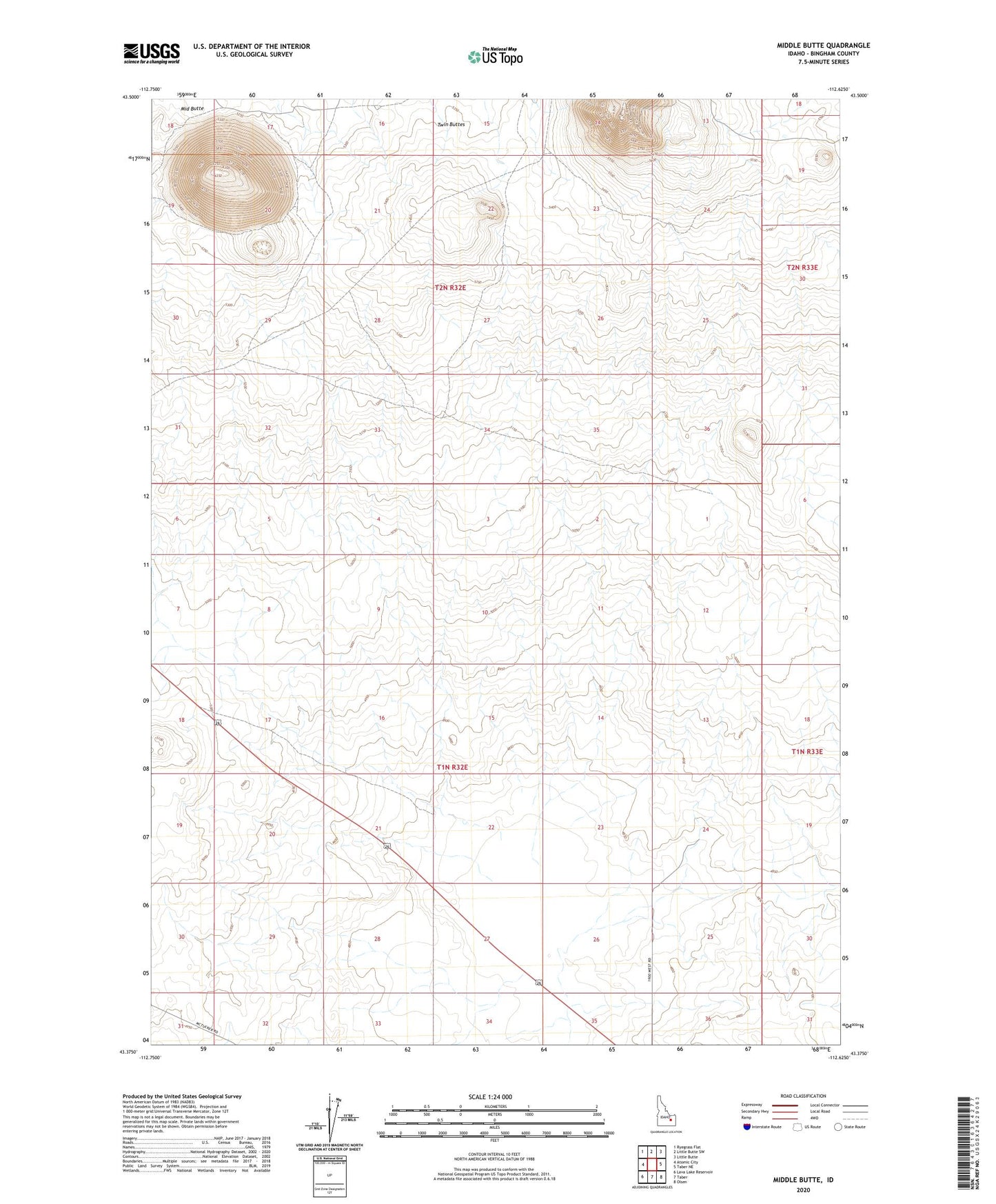 Middle Butte Idaho US Topo Map Image