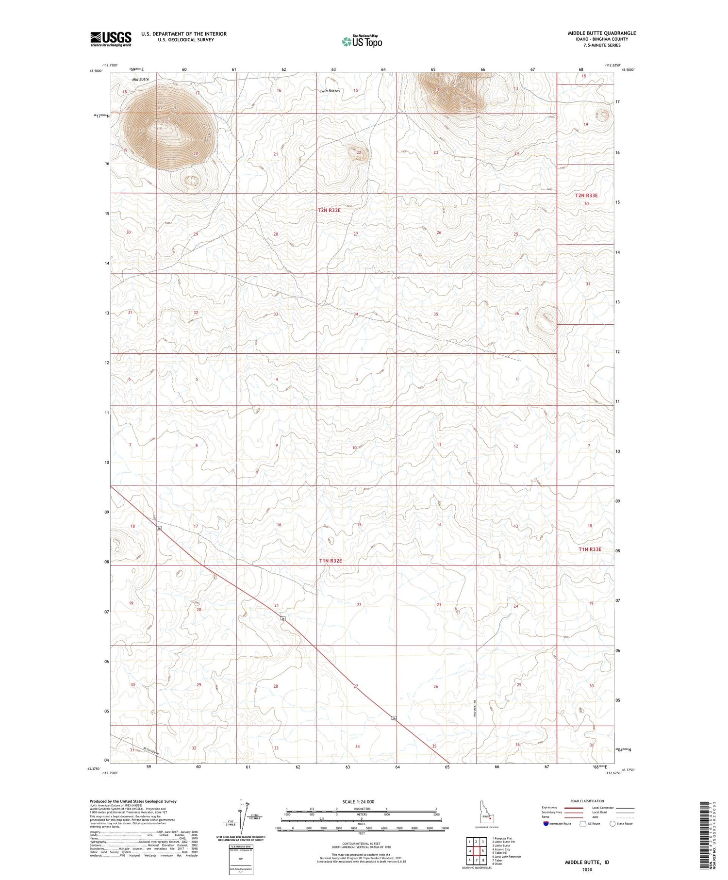 Middle Butte Idaho US Topo Map Image