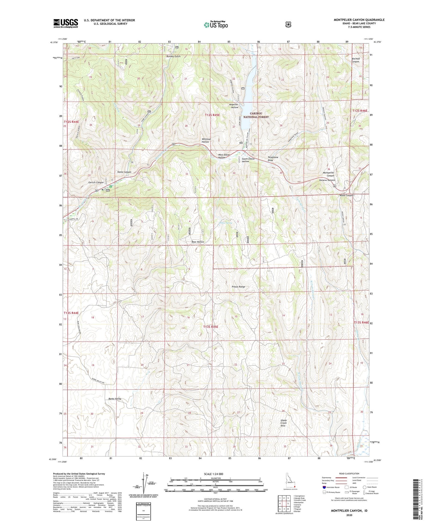 Montpelier Canyon Idaho US Topo Map Image