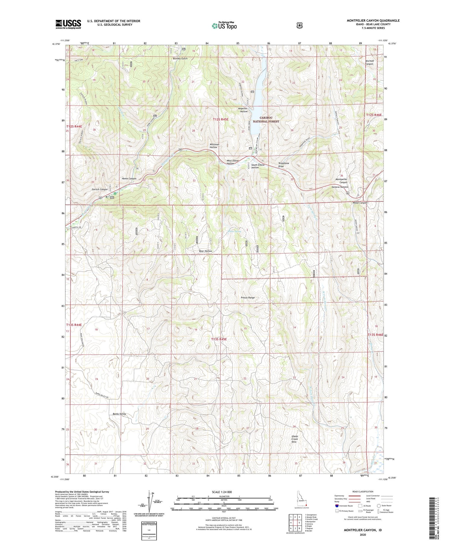 Montpelier Canyon Idaho US Topo Map Image