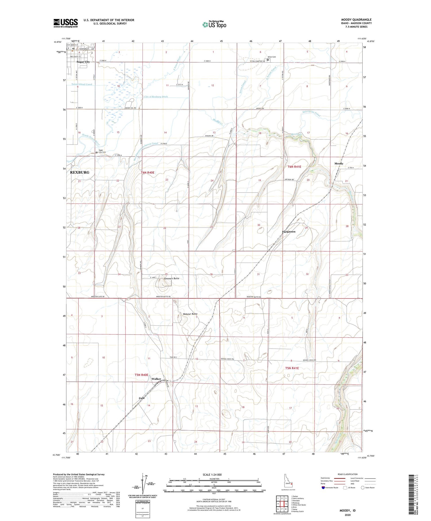 Moody Idaho US Topo Map Image