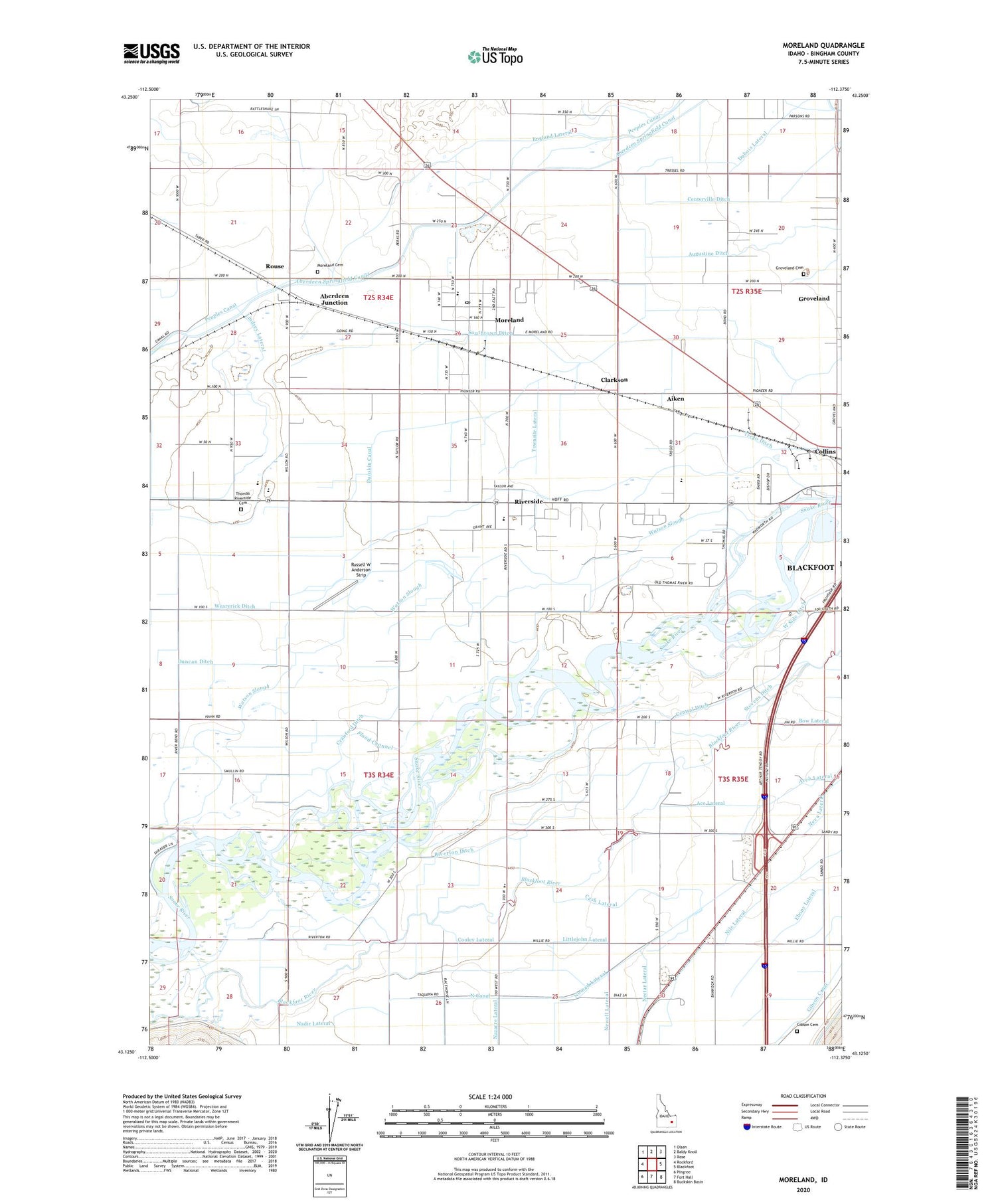 Moreland Idaho US Topo Map Image
