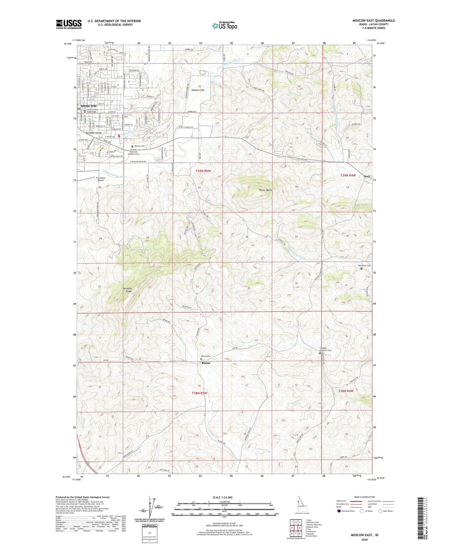 Moscow East Idaho US Topo Map Image