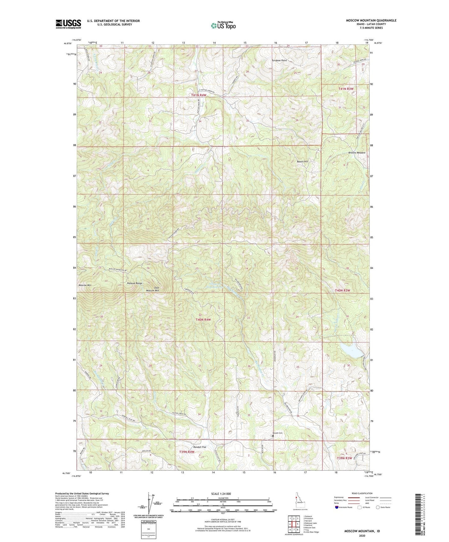 Moscow Mountain Idaho US Topo Map Image