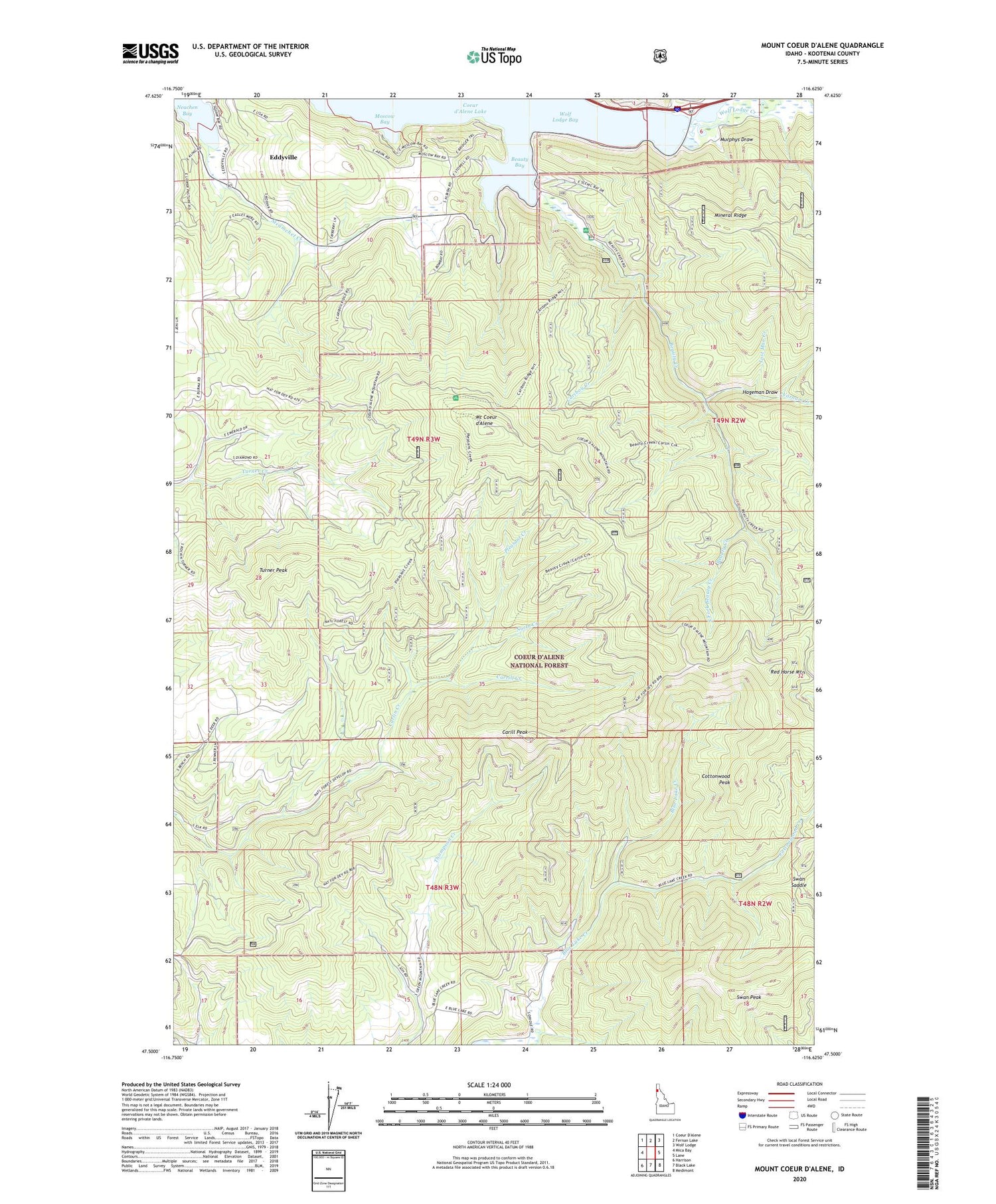 Mount Coeur D'Alene Idaho US Topo Map Image