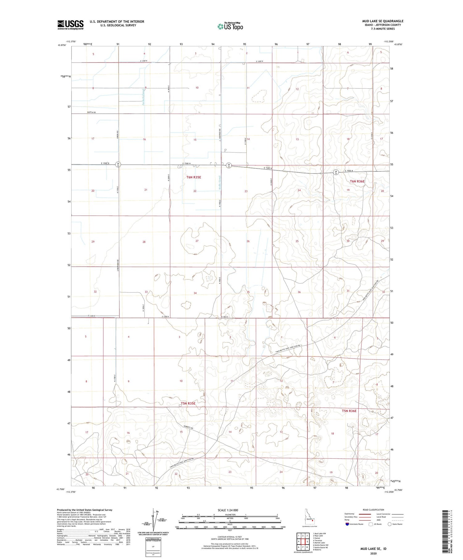 Mud Lake SE Idaho US Topo Map Image