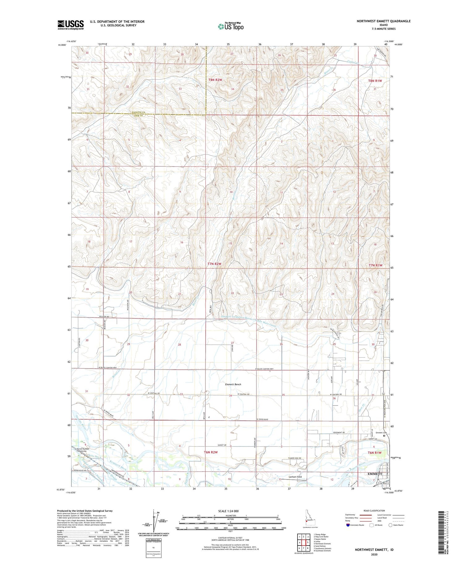 Northwest Emmett Idaho US Topo Map Image