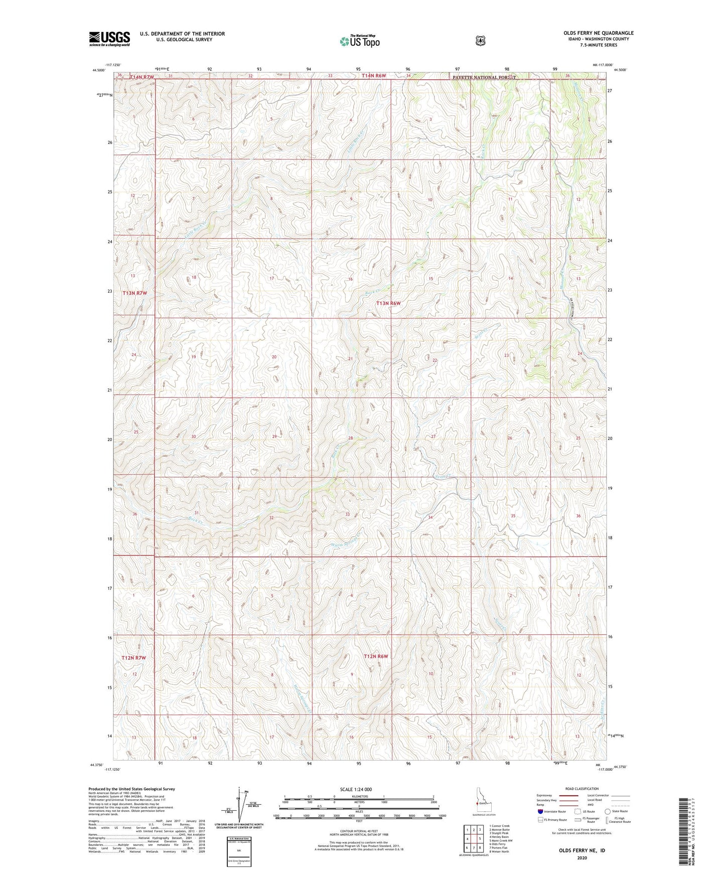 Olds Ferry NE Idaho US Topo Map Image
