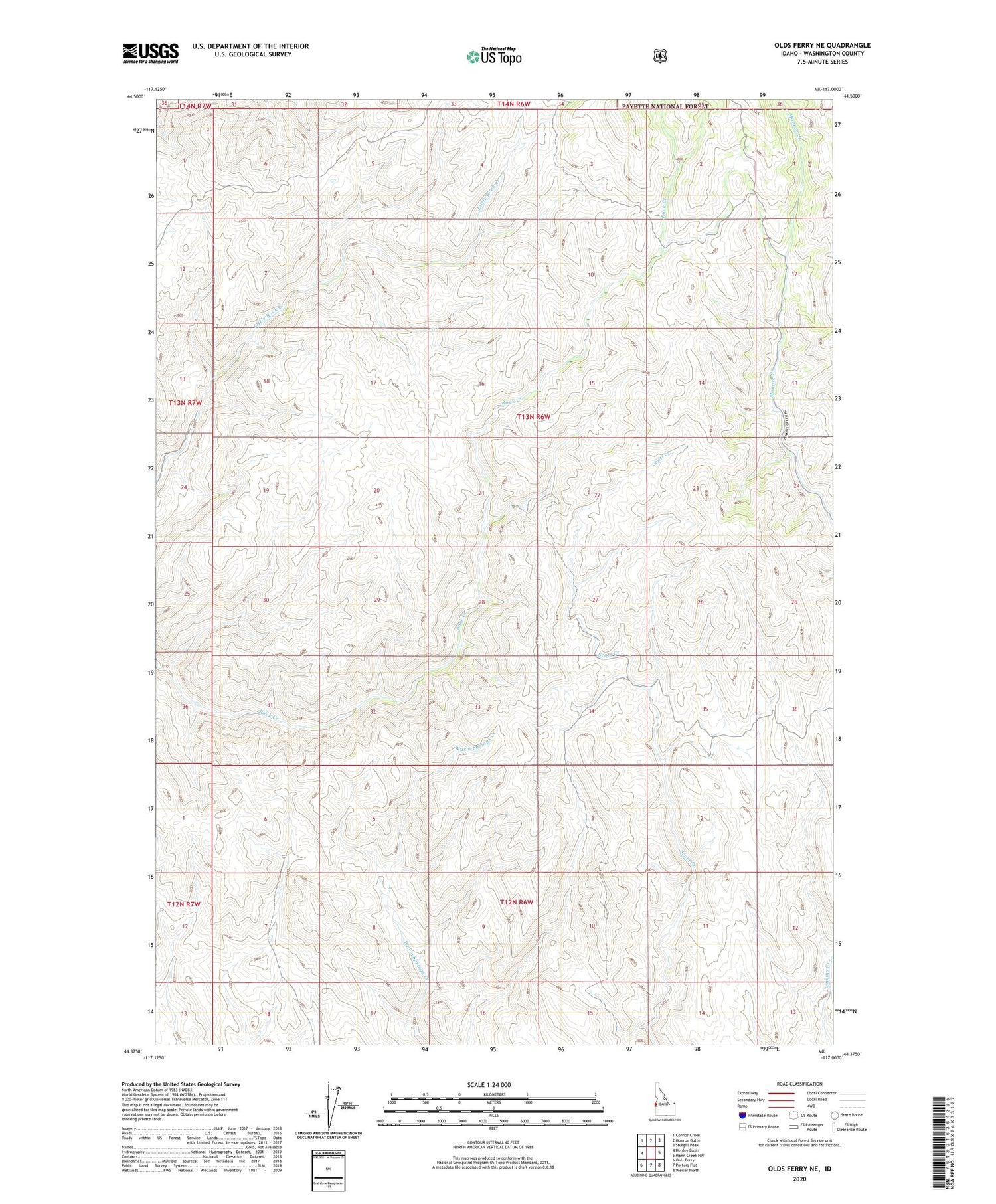 Olds Ferry NE Idaho US Topo Map Image