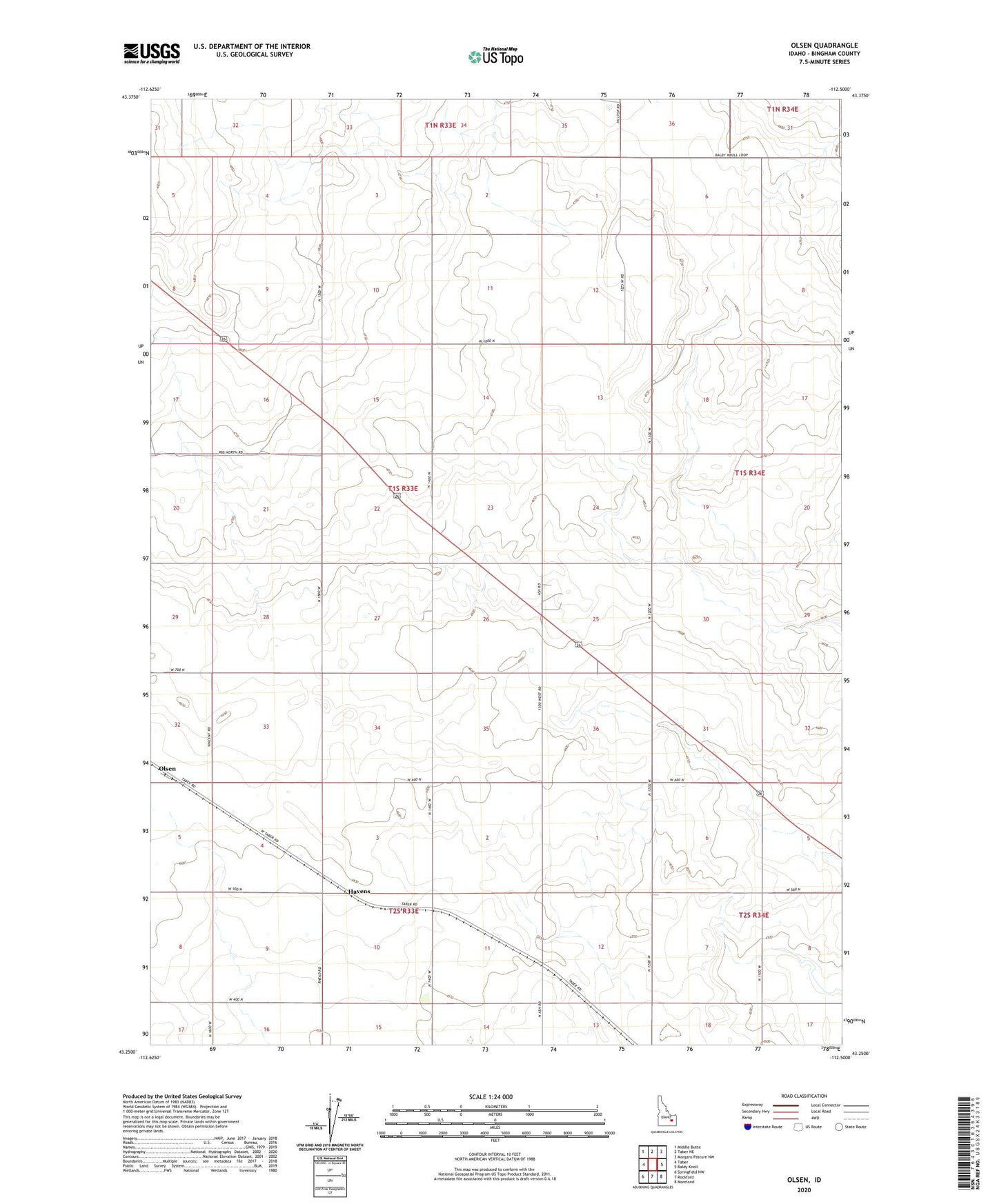 Olsen Idaho US Topo Map Image