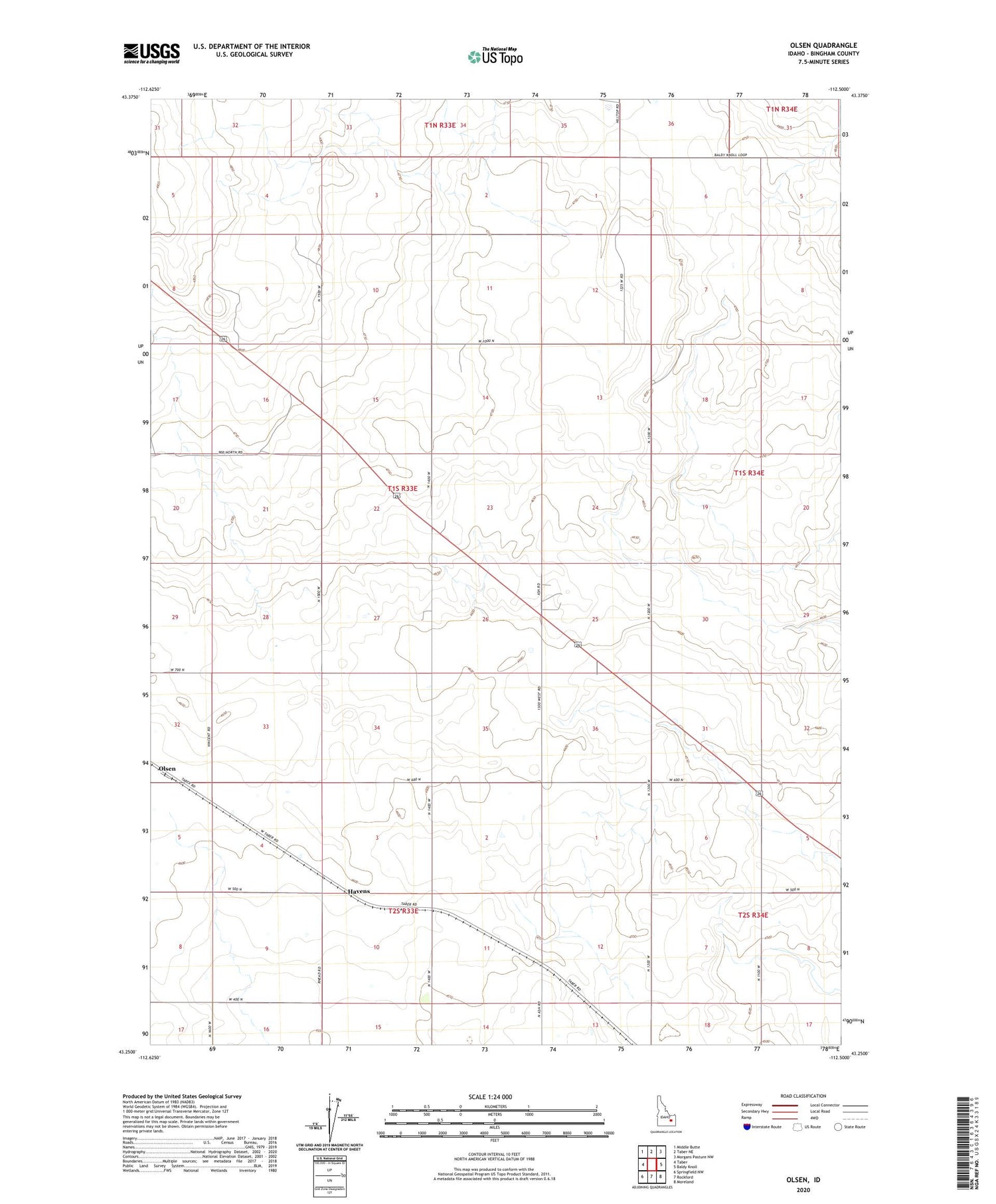 Olsen Idaho US Topo Map Image