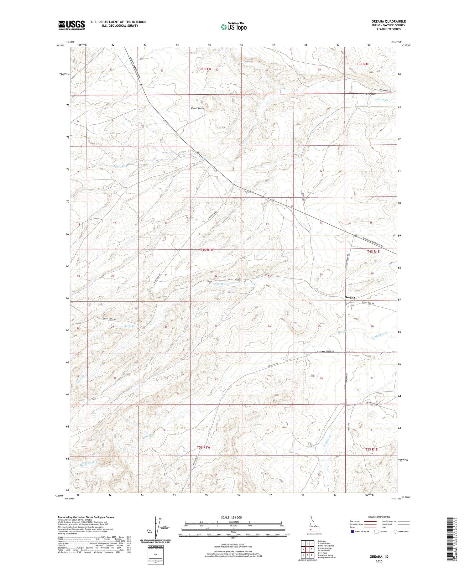 Oreana Idaho US Topo Map Image