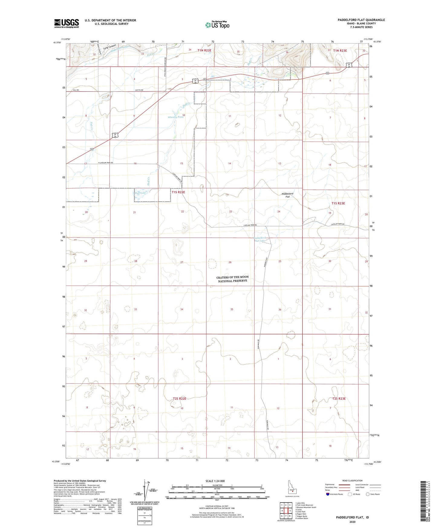 Paddelford Flat Idaho US Topo Map Image