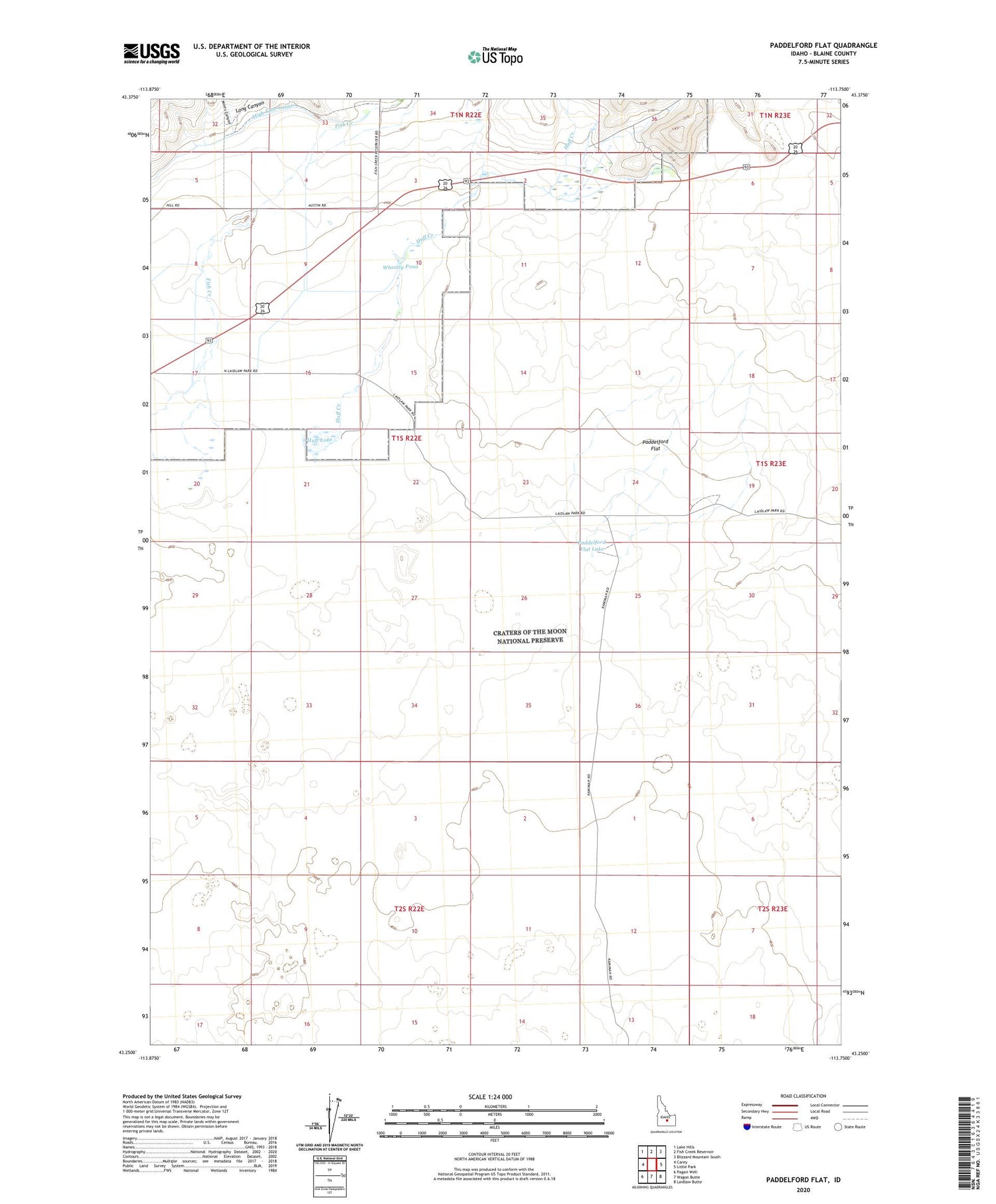 Paddelford Flat Idaho US Topo Map Image
