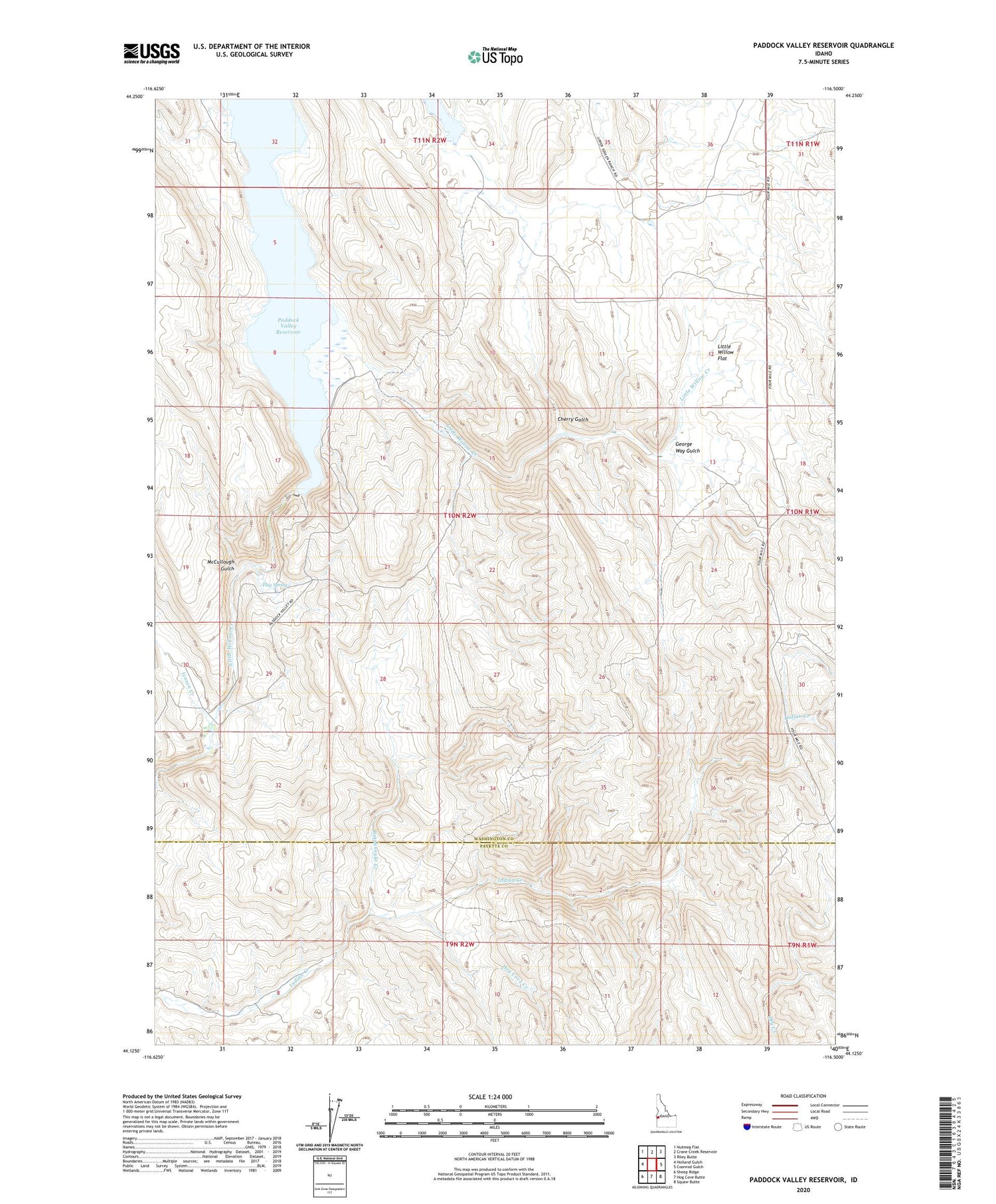 Paddock Valley Reservoir Idaho US Topo Map Image