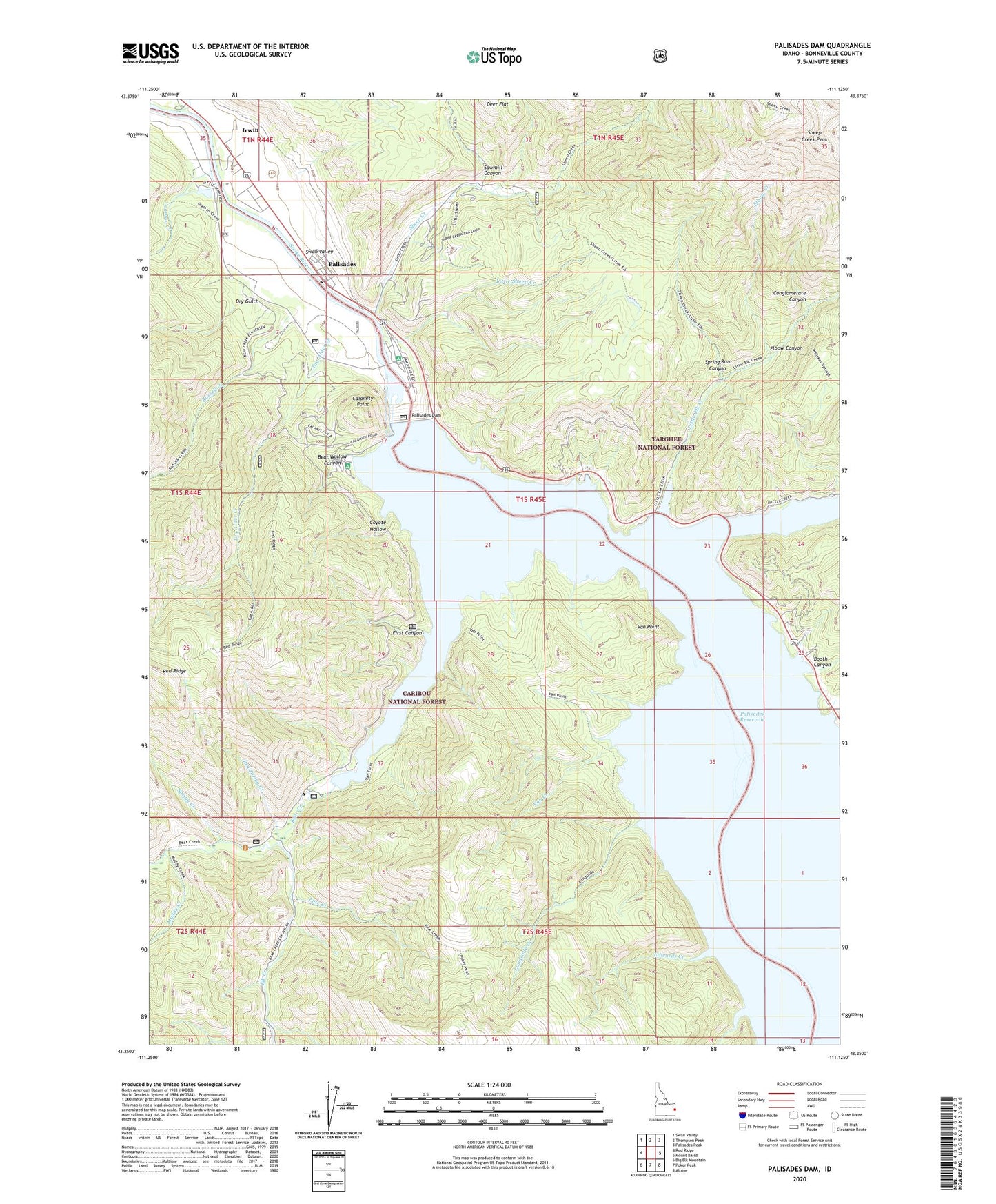 Palisades Dam Idaho US Topo Map Image