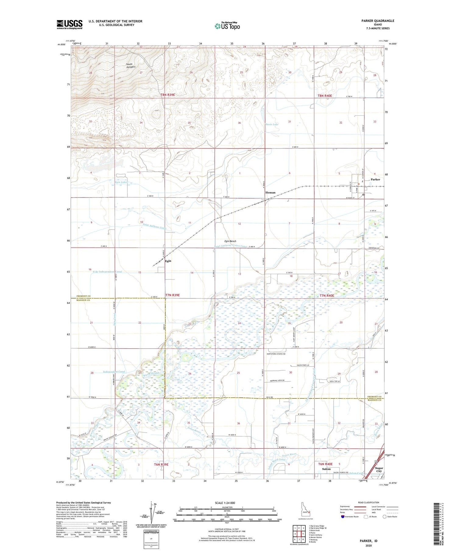 Parker Idaho US Topo Map Image