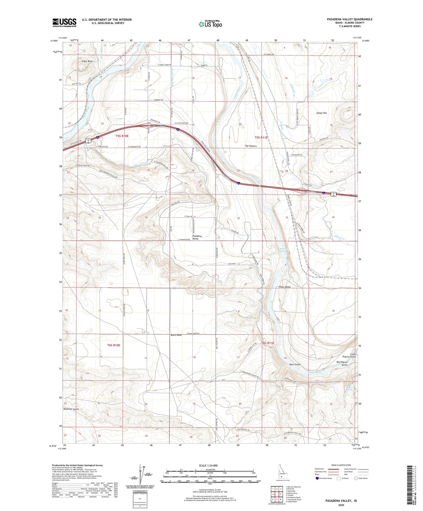 Pasadena Valley Idaho US Topo Map Image