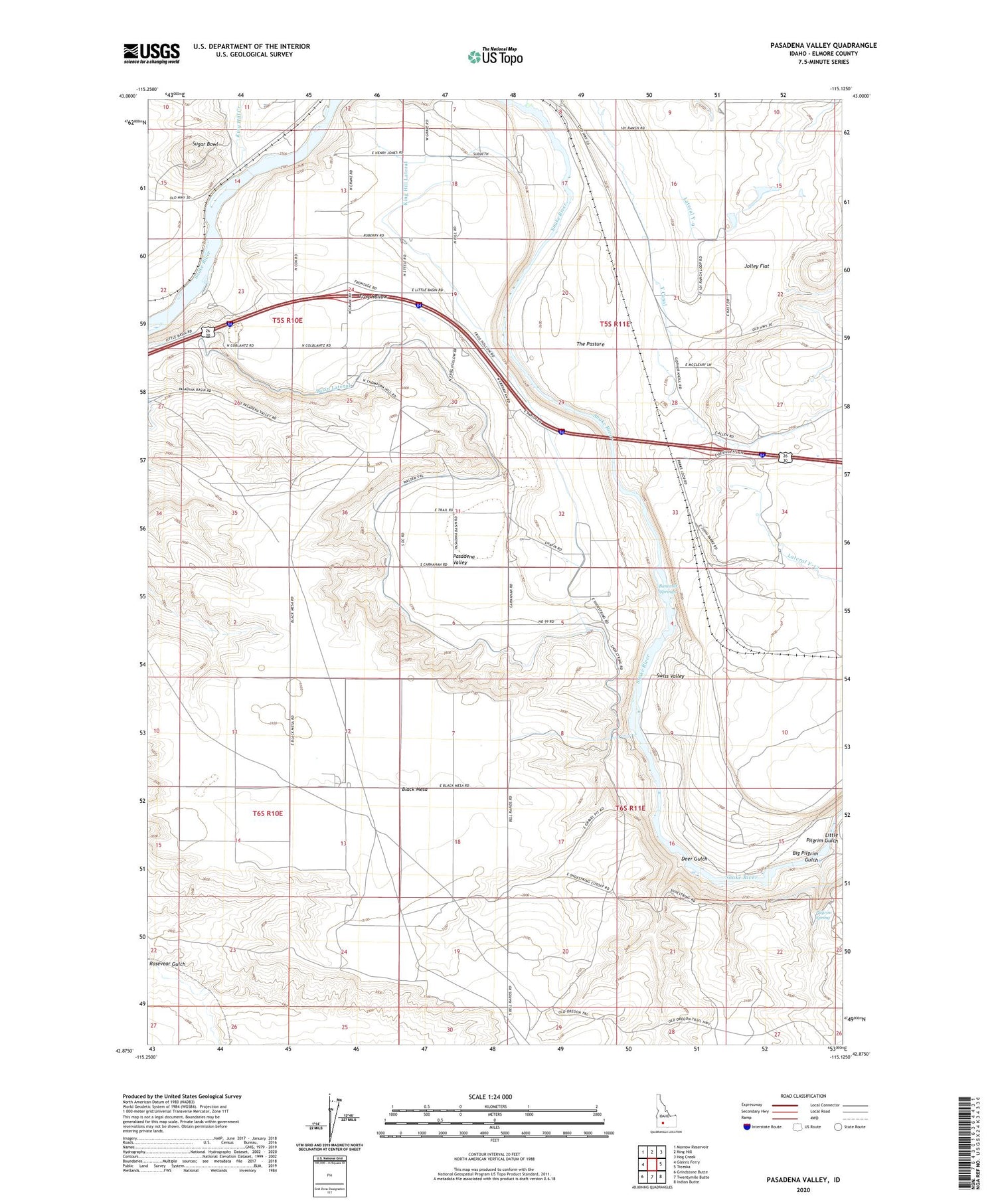 Pasadena Valley Idaho US Topo Map Image