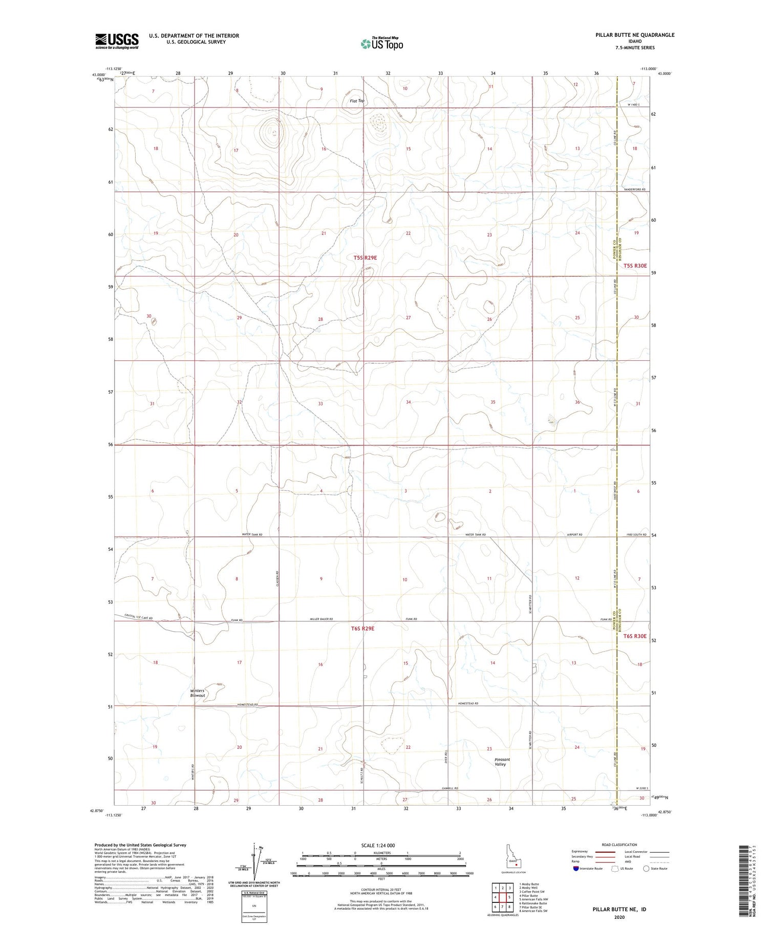 Pillar Butte NE Idaho US Topo Map Image