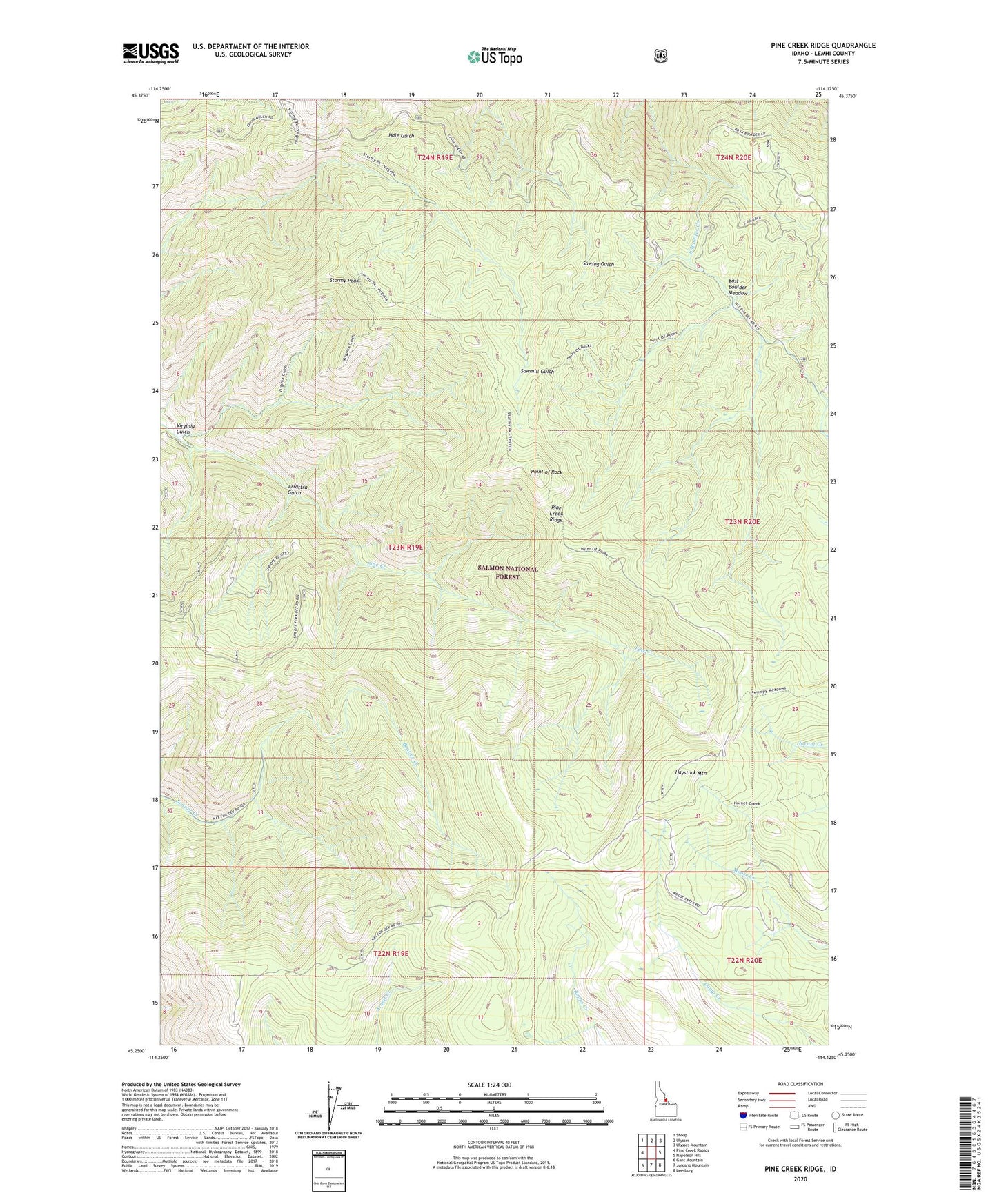 Pine Creek Ridge Idaho US Topo Map Image