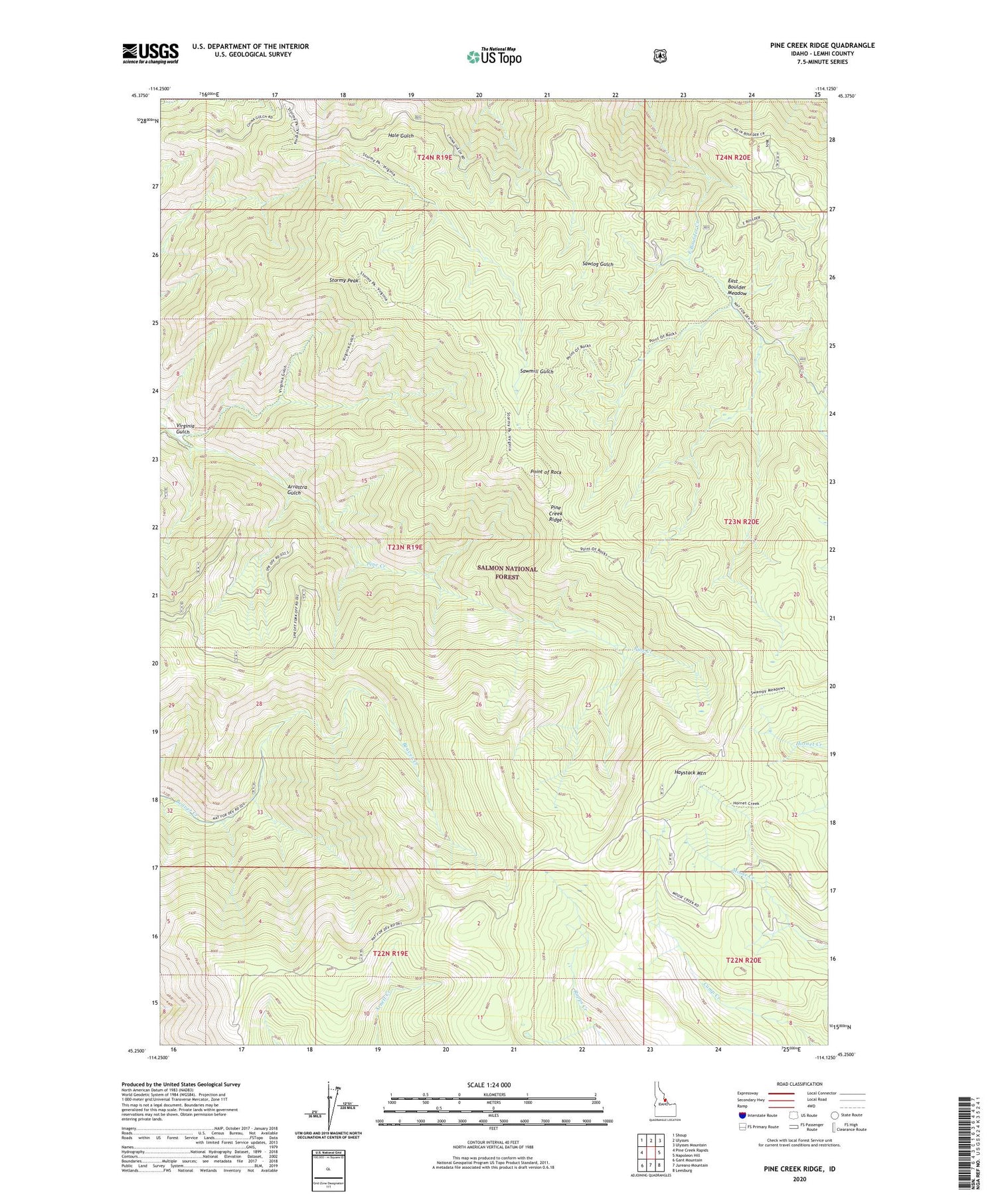 Pine Creek Ridge Idaho US Topo Map Image