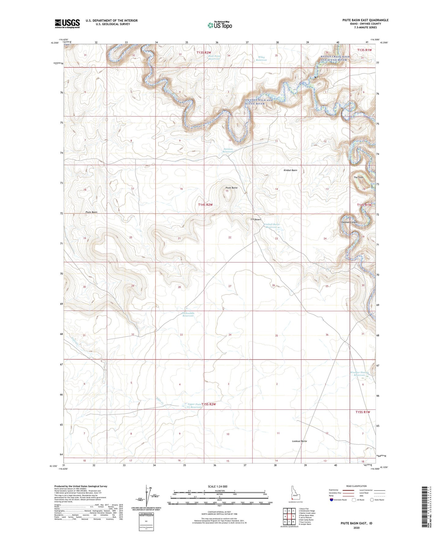 Piute Basin East Idaho US Topo Map Image