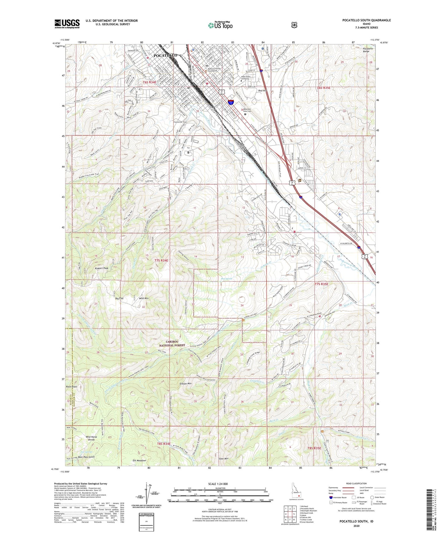 Pocatello South Idaho US Topo Map Image