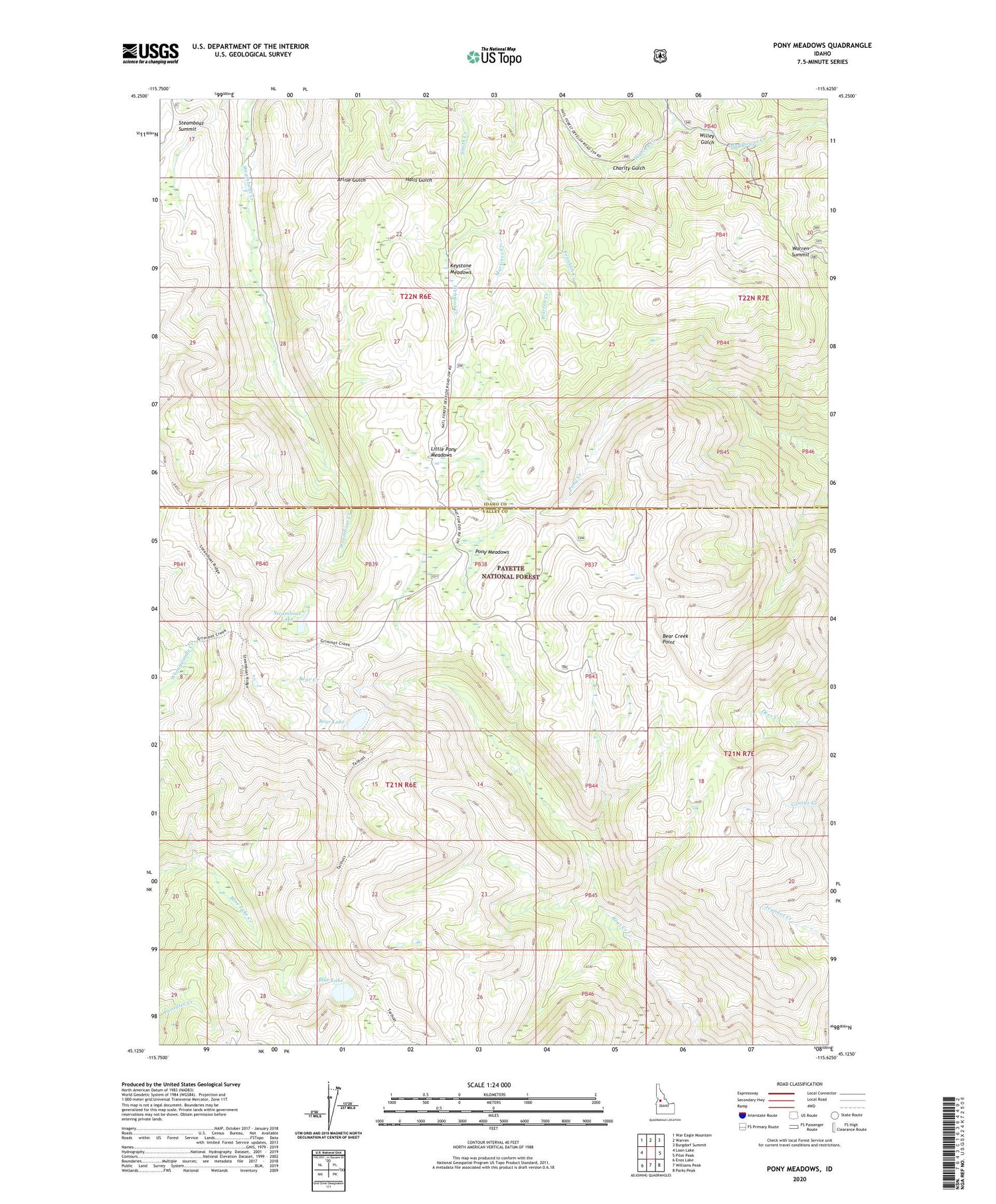 Pony Meadows Idaho US Topo Map Image