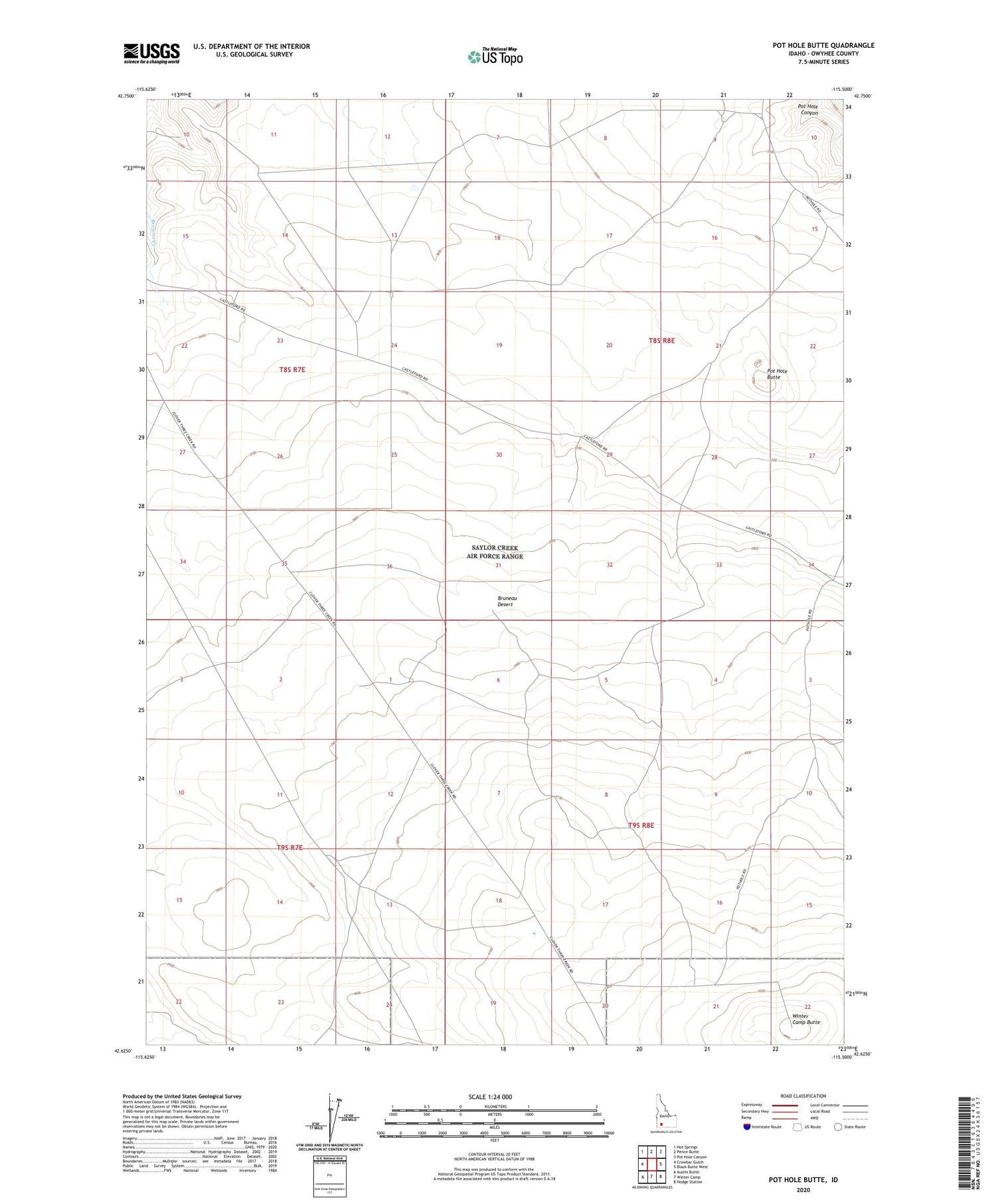 Pot Hole Butte Idaho US Topo Map Image