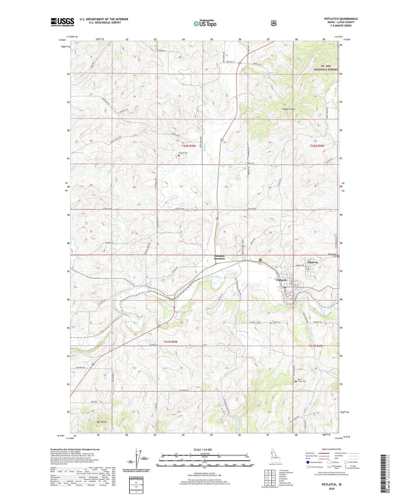 Potlatch Idaho US Topo Map Image