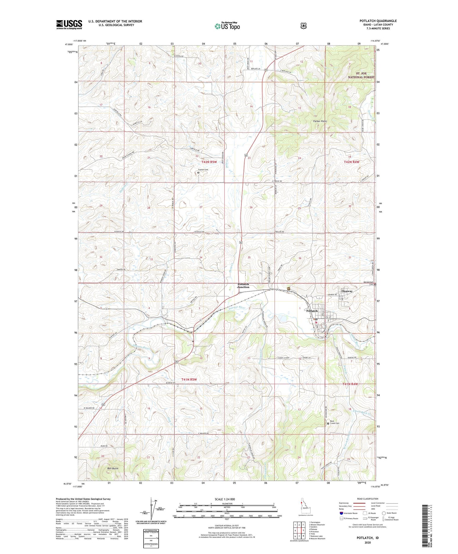 Potlatch Idaho US Topo Map Image