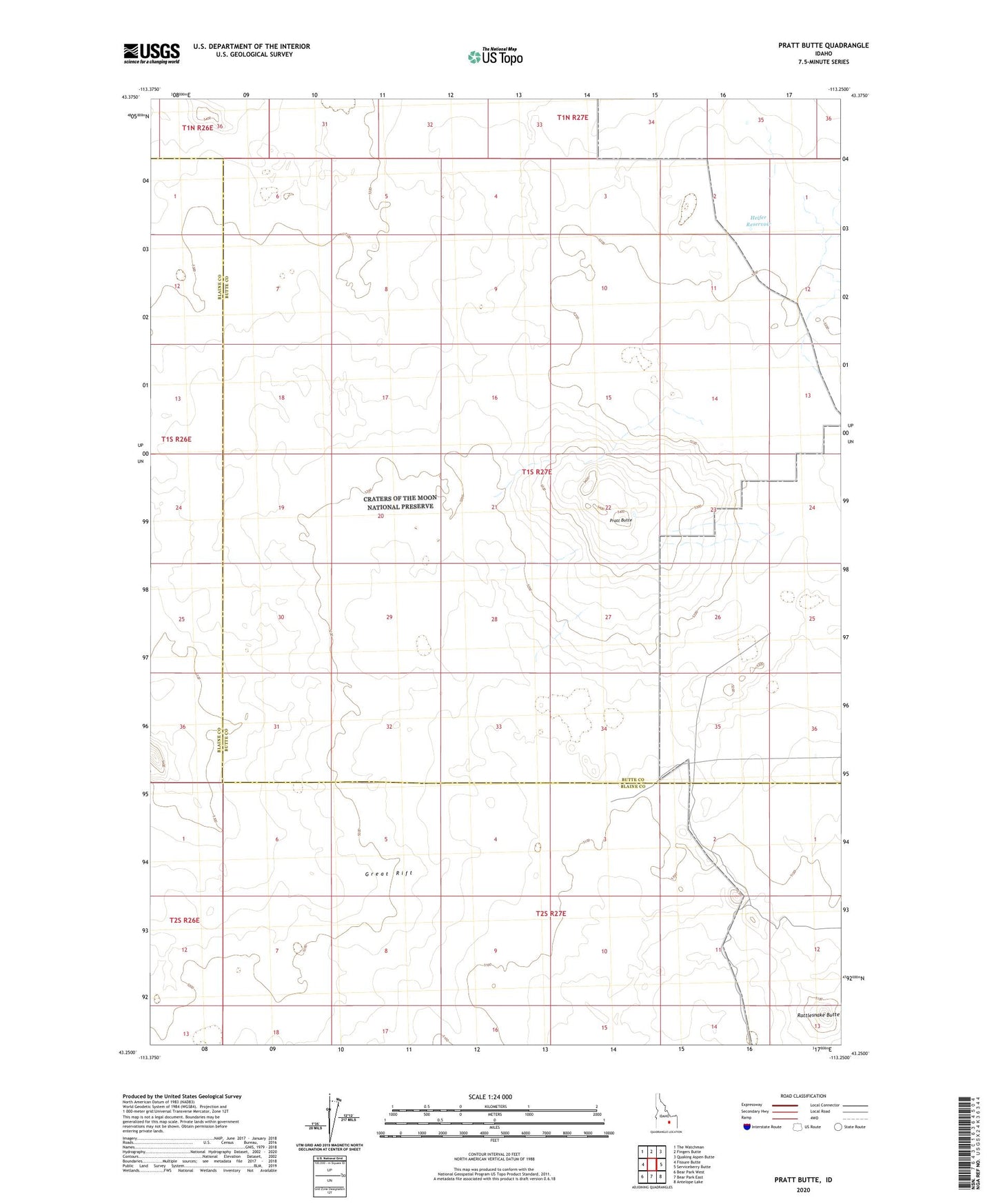 Pratt Butte Idaho US Topo Map Image